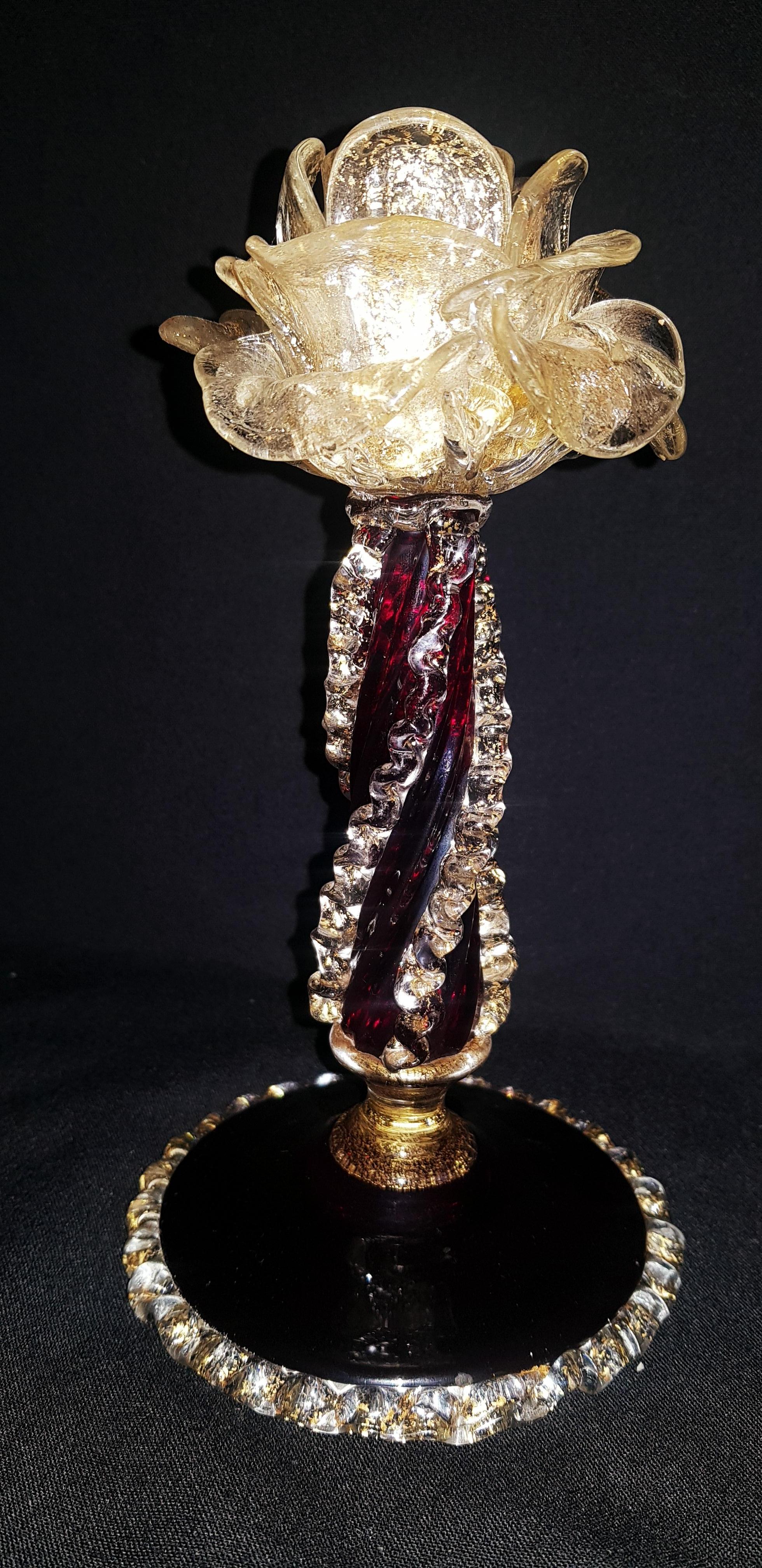 Antique Murano Glass flowers Candle Holders with Gold Leaf 'Salviati' For Sale 3