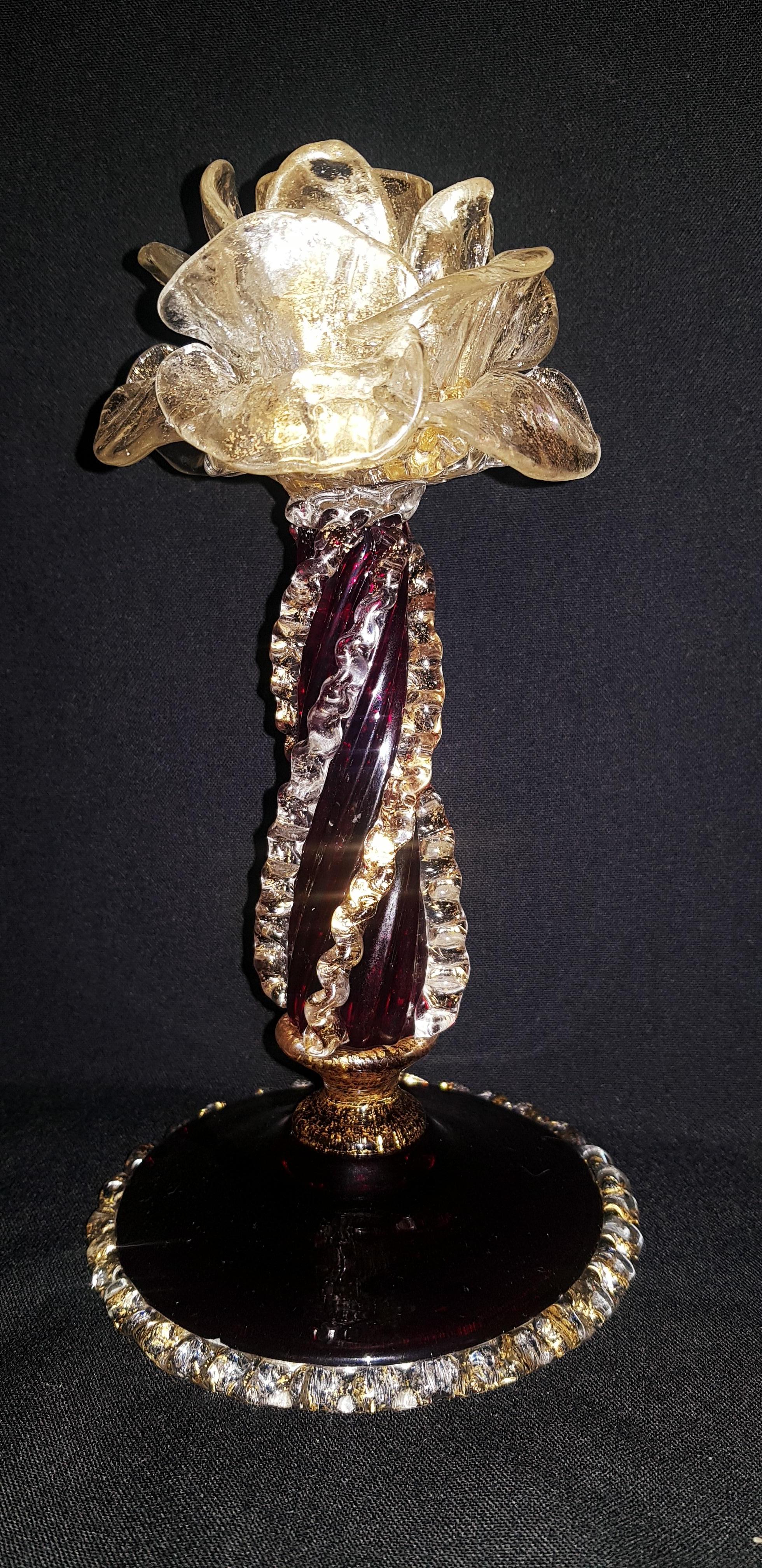 Hand-Crafted Antique Murano Glass flowers Candle Holders with Gold Leaf 'Salviati' For Sale