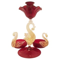 Antique Murano Glass Candleholder with Gold Leaf, Vetri Salviati