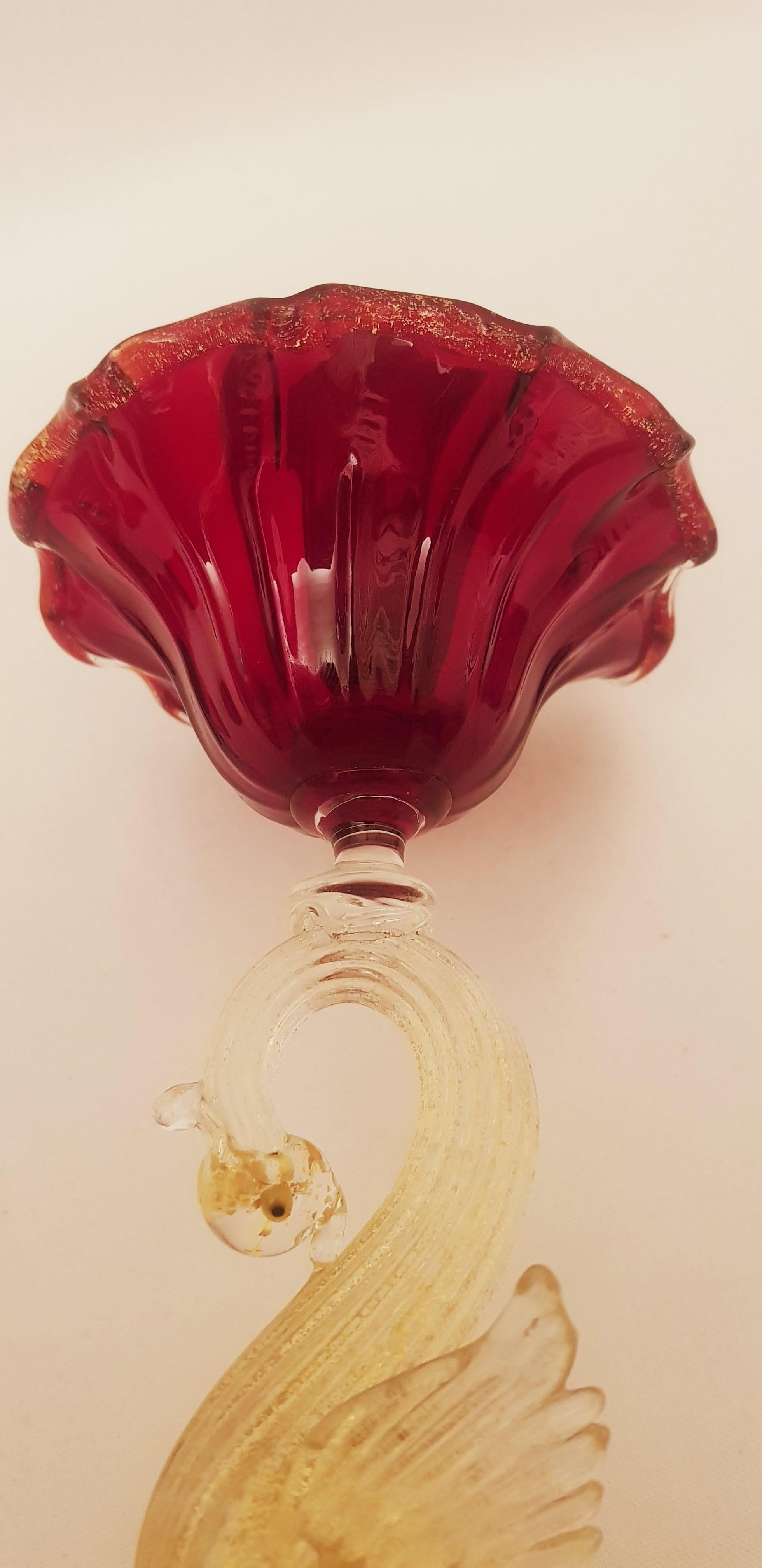 Italian Antique Murano Glass Candleholder with Gold Leaf, Vetri Salviati For Sale