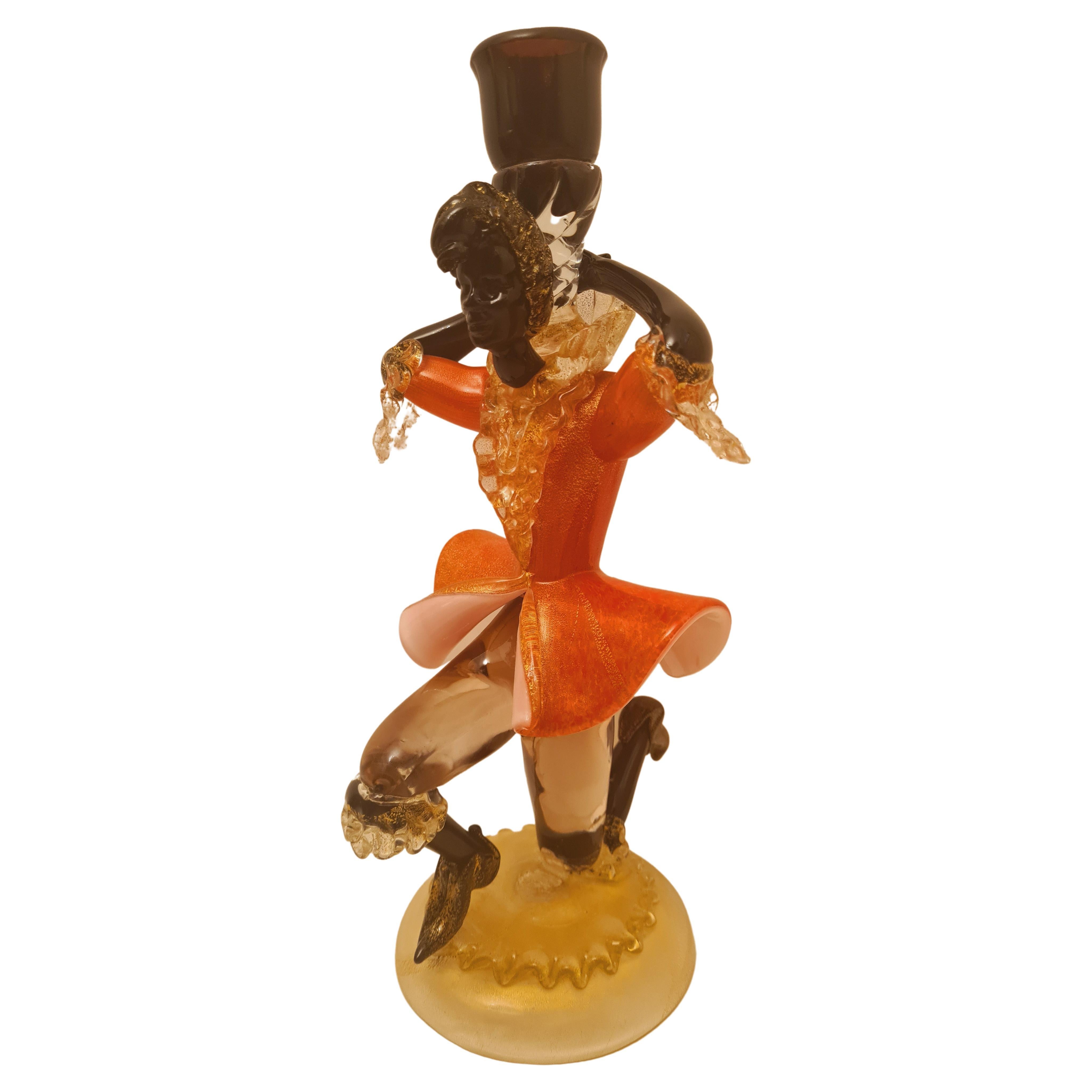 Antique Murano Glass candlestick sculpture with Gold Leaf For Sale