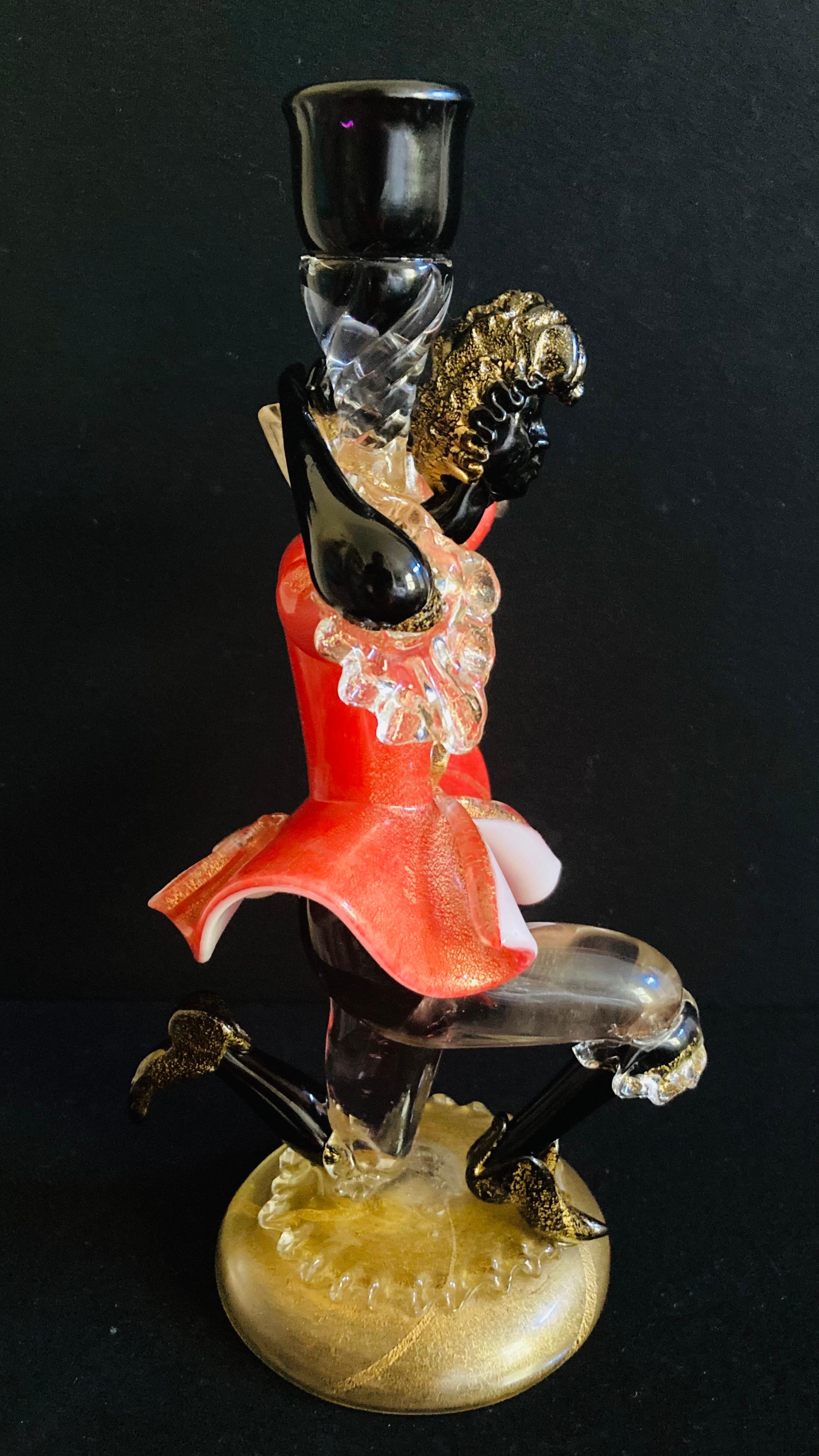 Art Nouveau Antique Murano Glass candlestick sculpture with Gold Leaf For Sale
