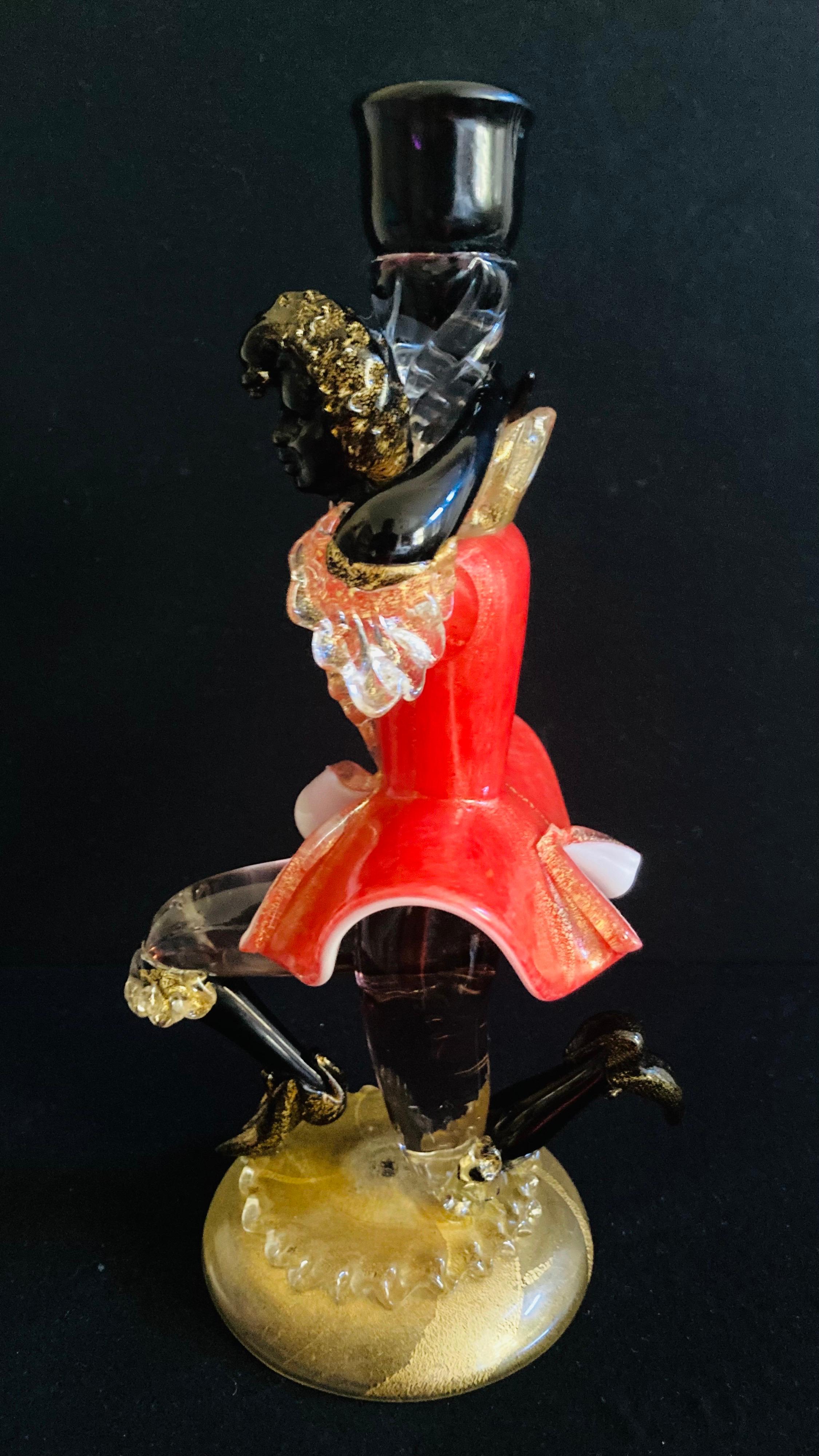 Italian Antique Murano Glass candlestick sculpture with Gold Leaf For Sale