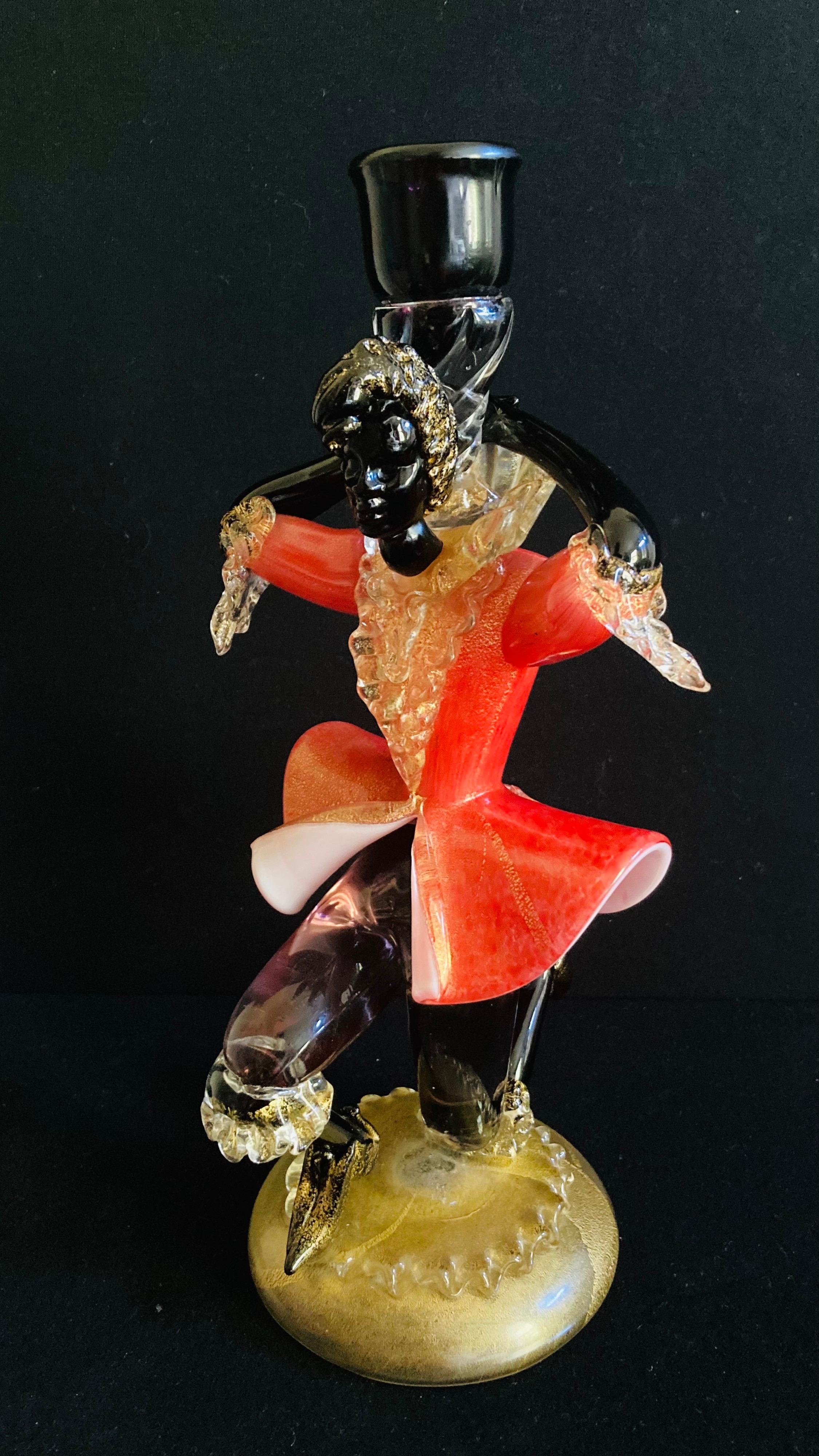 Other Antique Murano Glass candlestick sculpture with Gold Leaf For Sale
