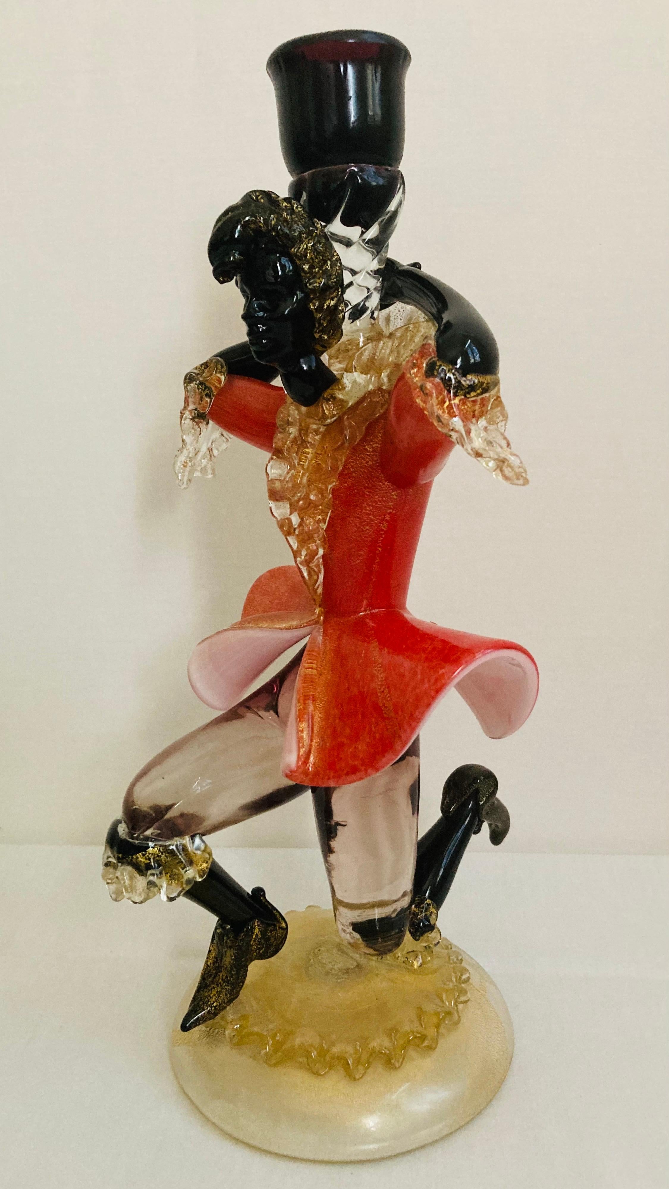 Mid-20th Century Antique Murano Glass candlestick sculpture with Gold Leaf For Sale