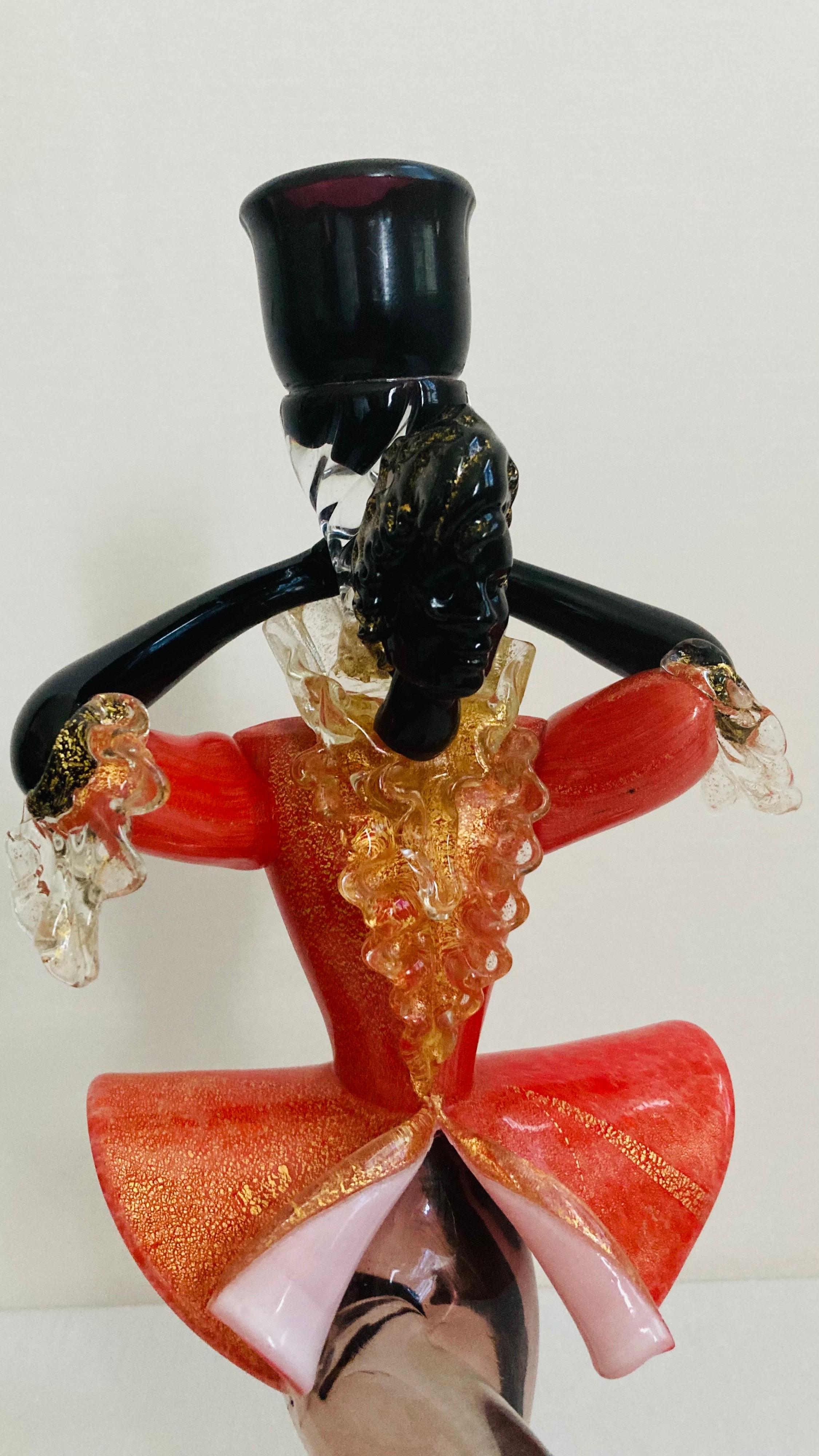 Antique Murano Glass candlestick sculpture with Gold Leaf For Sale 2