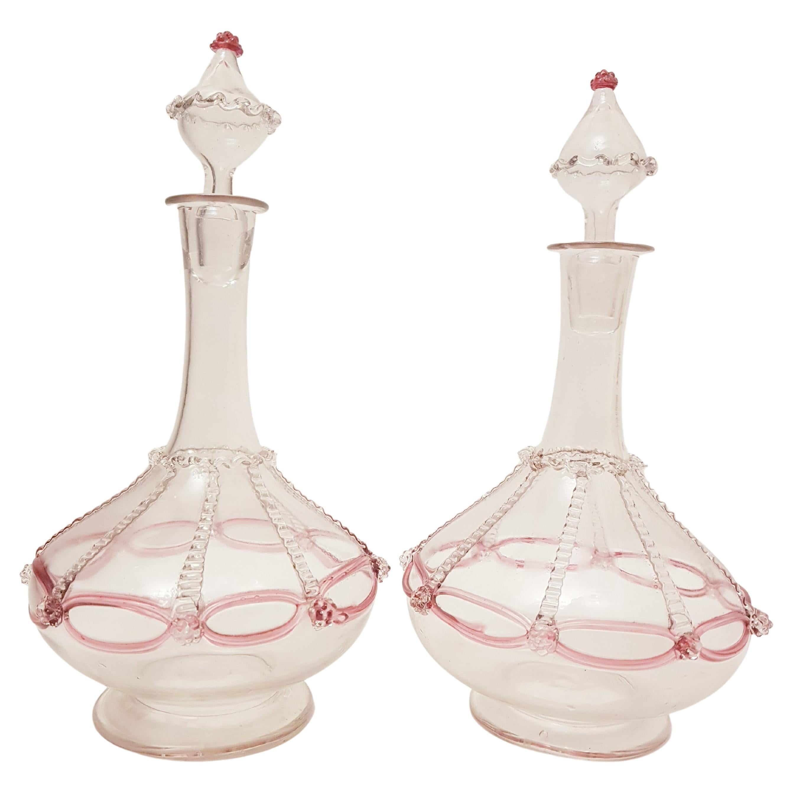 Antique Murano Glass Renaissance sofiato Bottles  For Sale