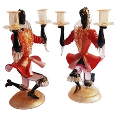 Antique Murano Glass large signed Sculptures with Gold Leaf by Ercole Barovier