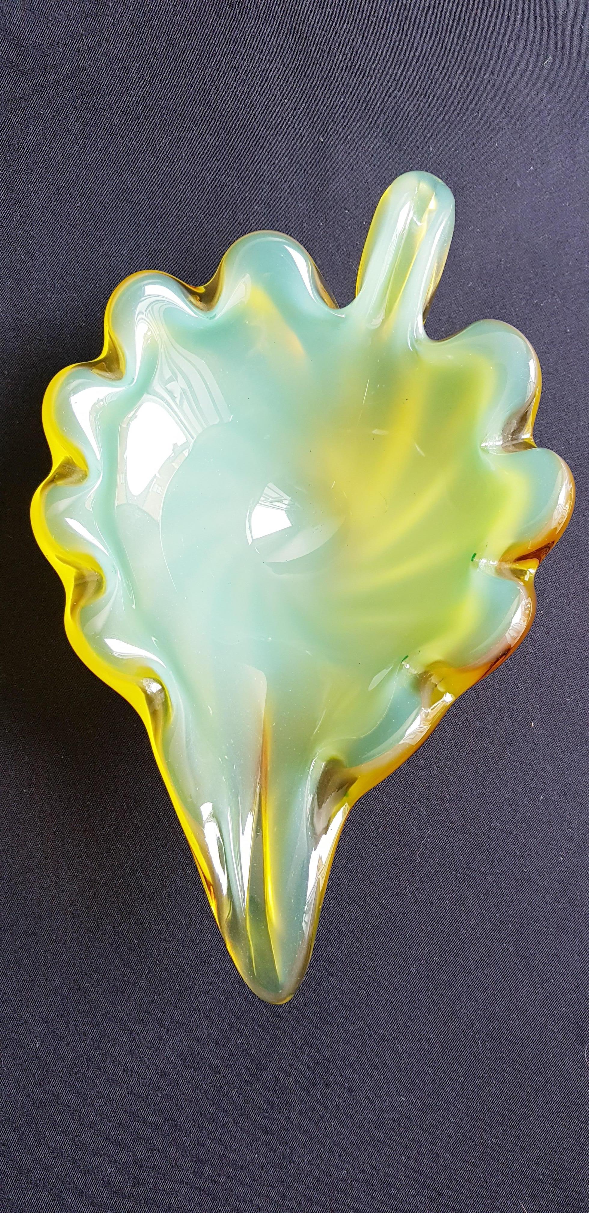 Beautiful antique murano glass opal bowl green and amber by Archimede Seguso brilliant condition. 