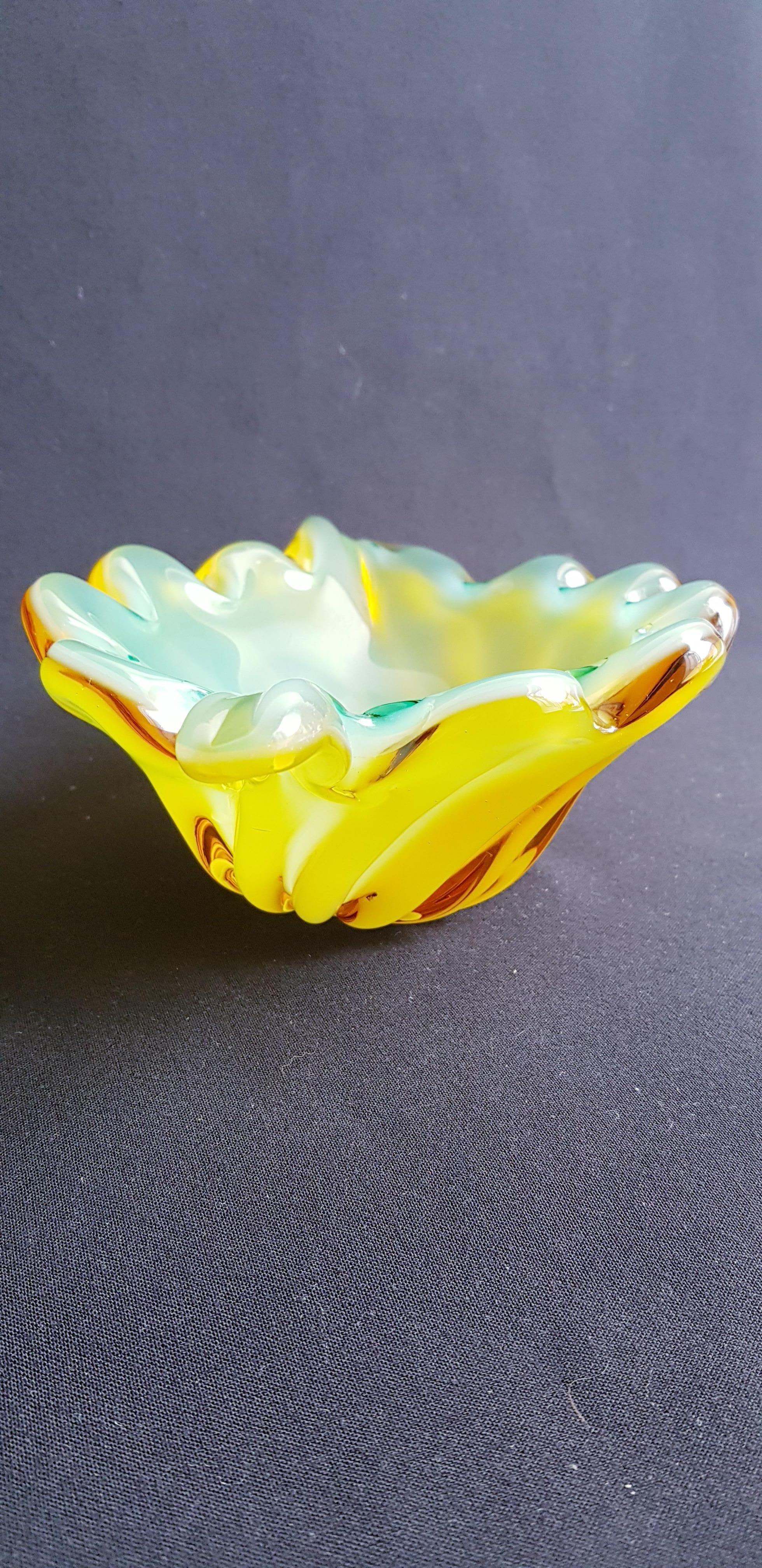Italian Antique murano glass opal leaf bowl by Archimede Seguso  For Sale