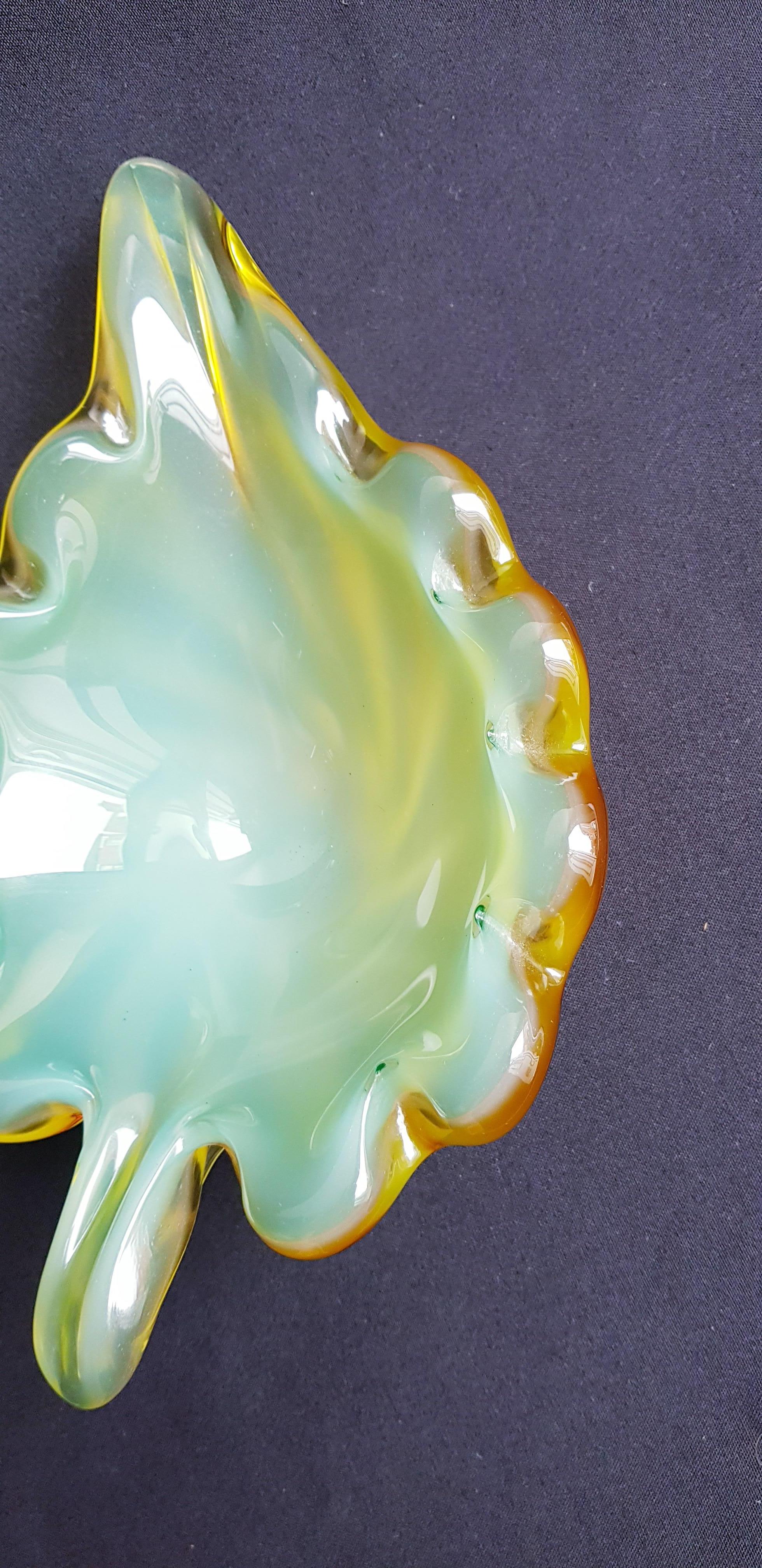 Mid-20th Century Antique murano glass opal leaf bowl by Archimede Seguso  For Sale