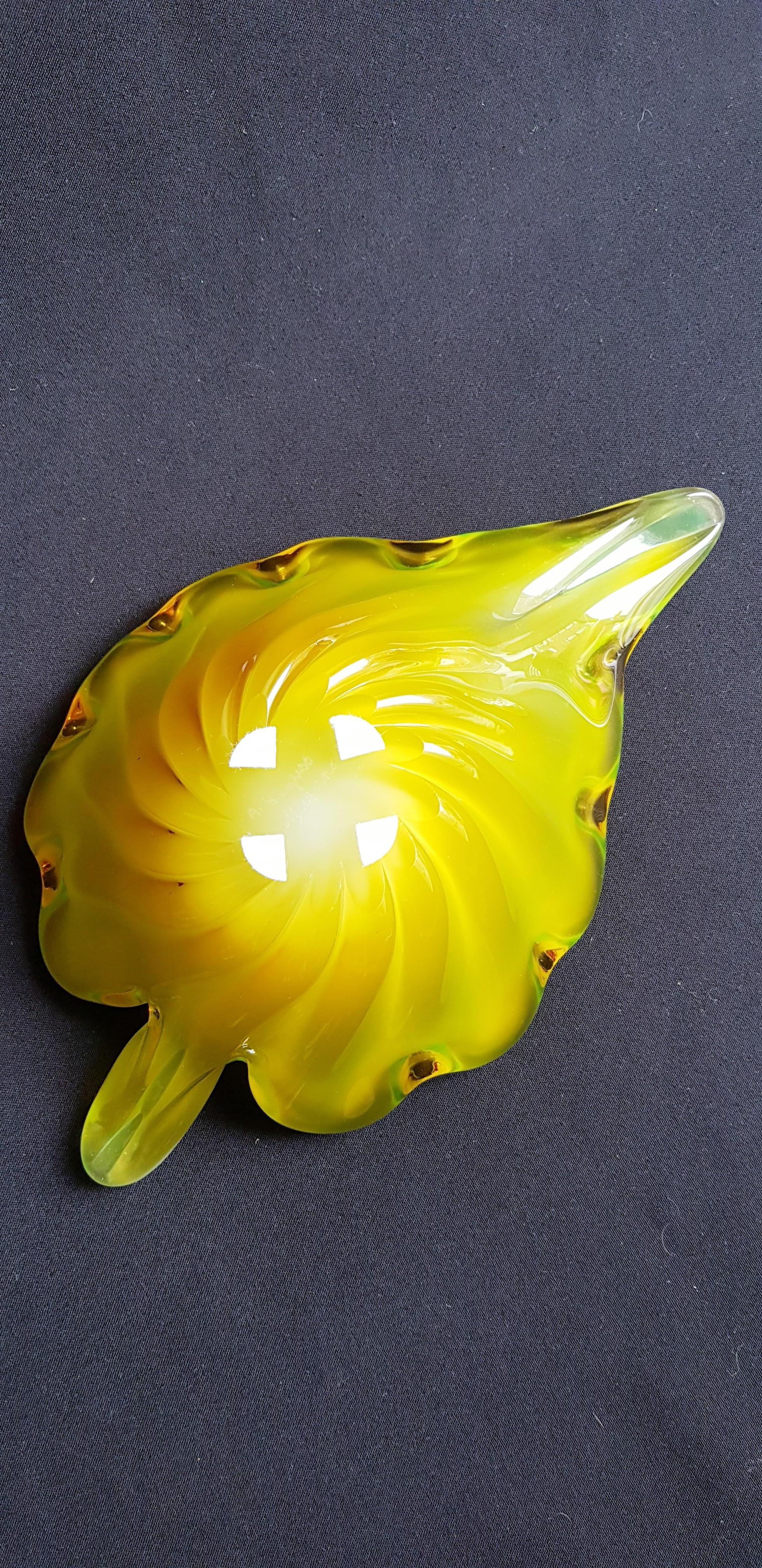 Murano Glass Antique murano glass opal leaf bowl by Archimede Seguso  For Sale