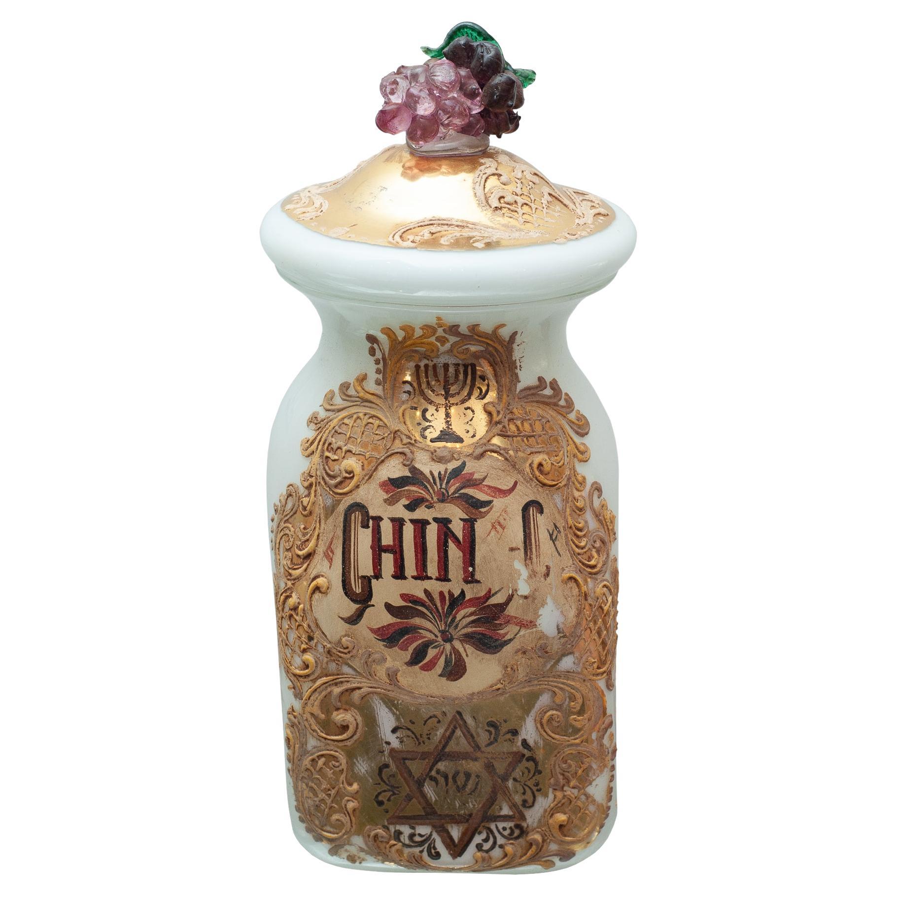 Antique Murano Glass Pharmacy / Apothecary Canister with Elaborate Handpainting For Sale