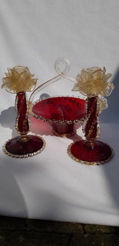 Antique Murano Glass Set with Gold Leaf