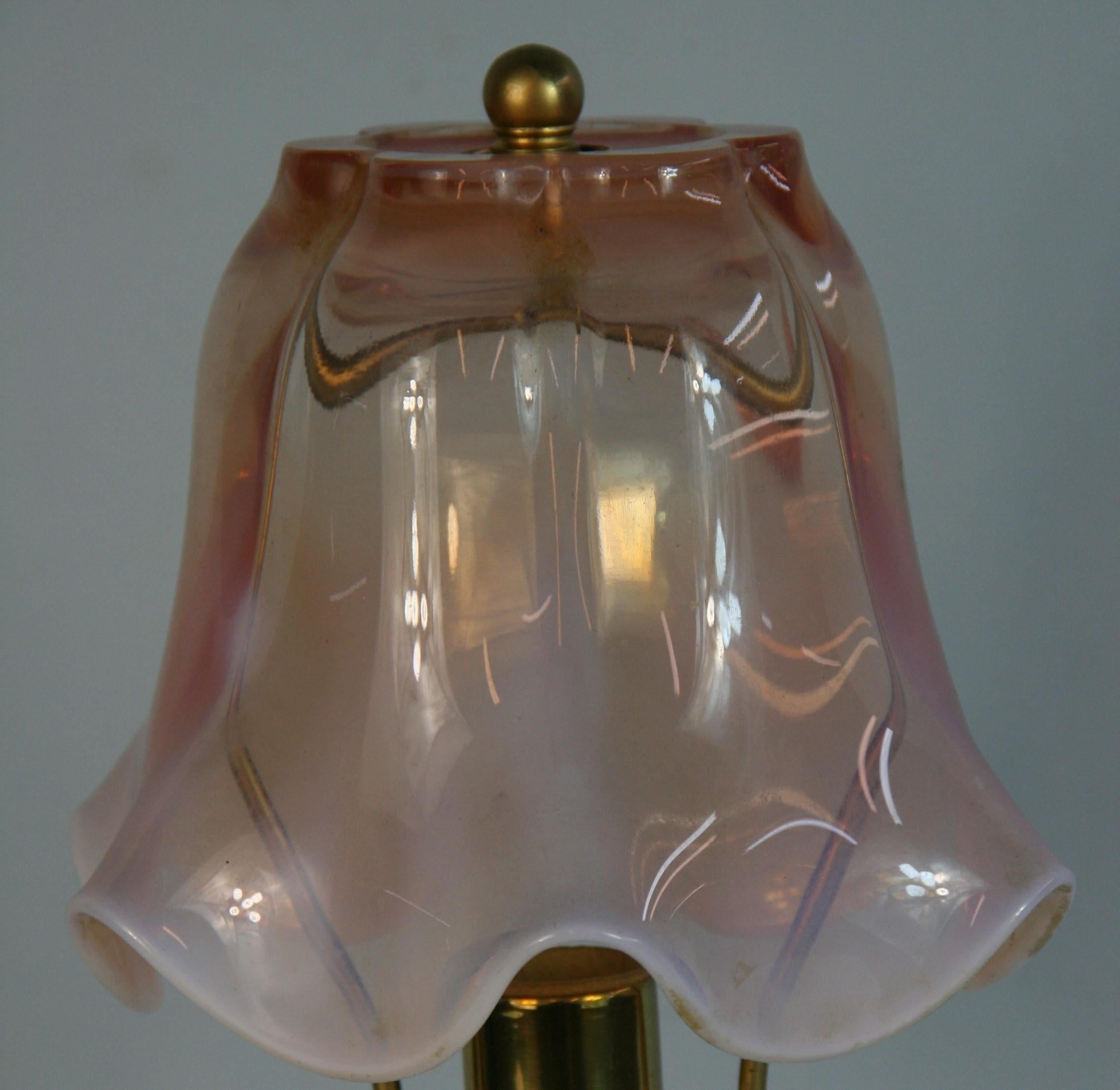 Antique Murano Glass Table Lamps Rose and Clear Glass Pair 1940's For Sale 1