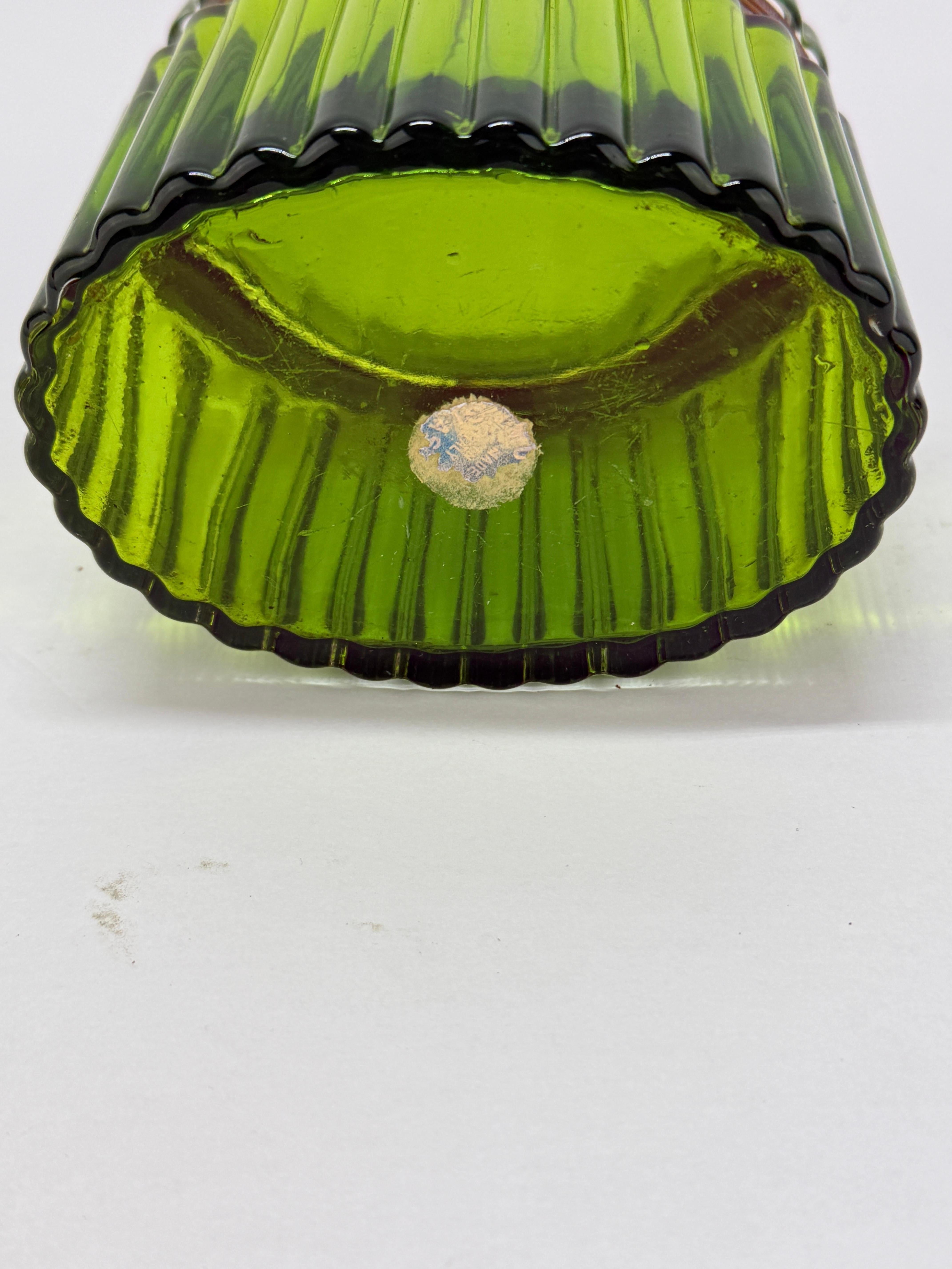 Art Glass Antique Murano Green Ribbed & Ormolu Hinged Box - Original Label