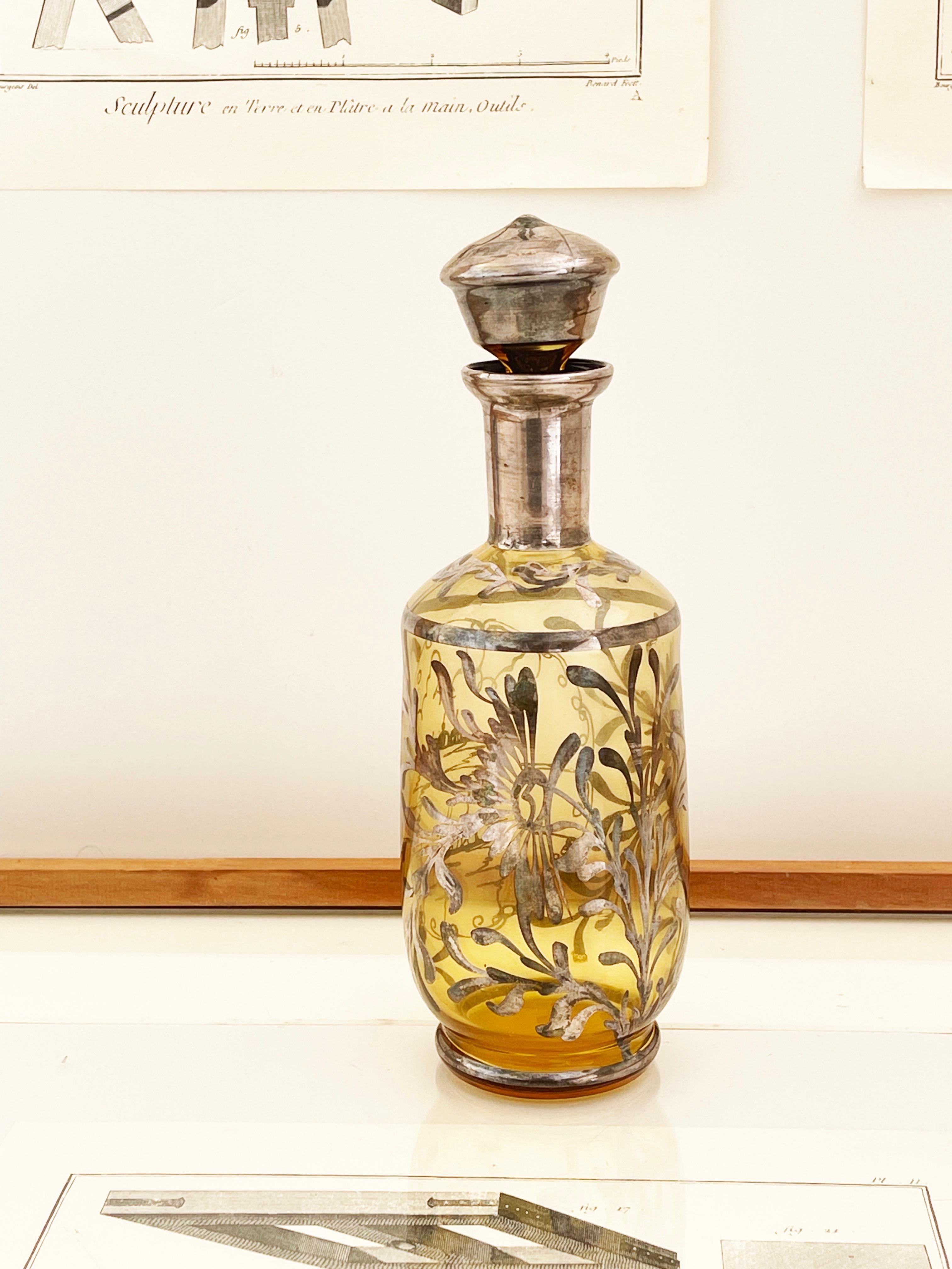 Antike Murano, venezianische Flasche und Gläser Bernstein, 1920er Jahre Likör Bar Set, Silber im Zustand „Gut“ im Angebot in Andernach, DE