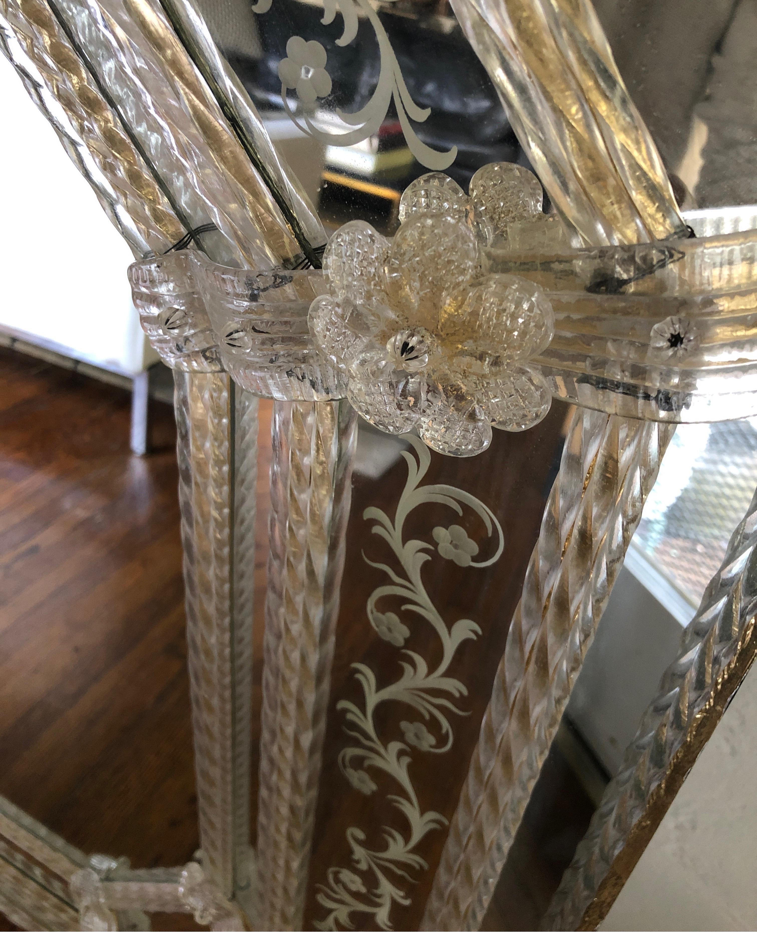 Italian Antique Murano Venetian Glass with Gold Leaf Octagonal Mirror