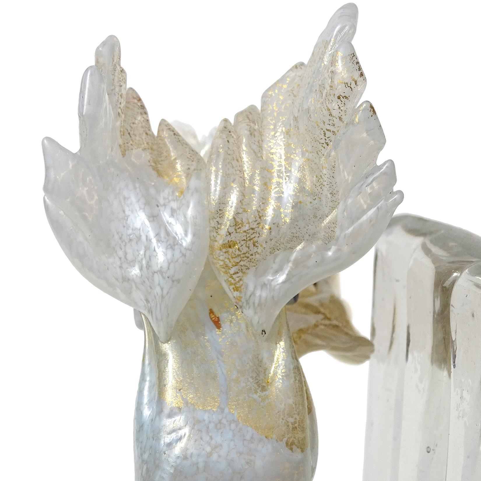 Glass Antique Murano White Gold Flecks Italian Art Deco Scotty Dog Figure Bookend