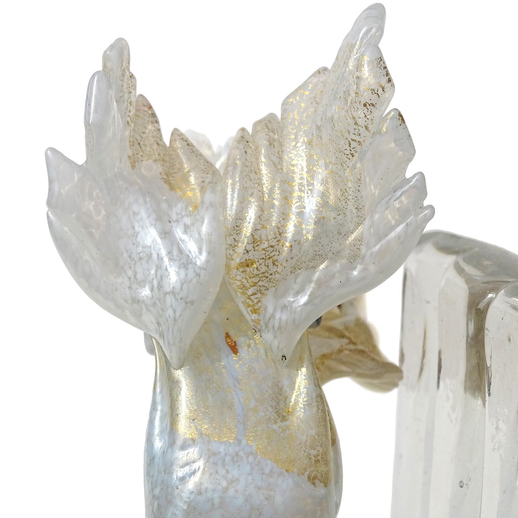 Art Glass Antique Murano White Gold Flecks Italian Art Deco Scotty Dog Figure Bookend