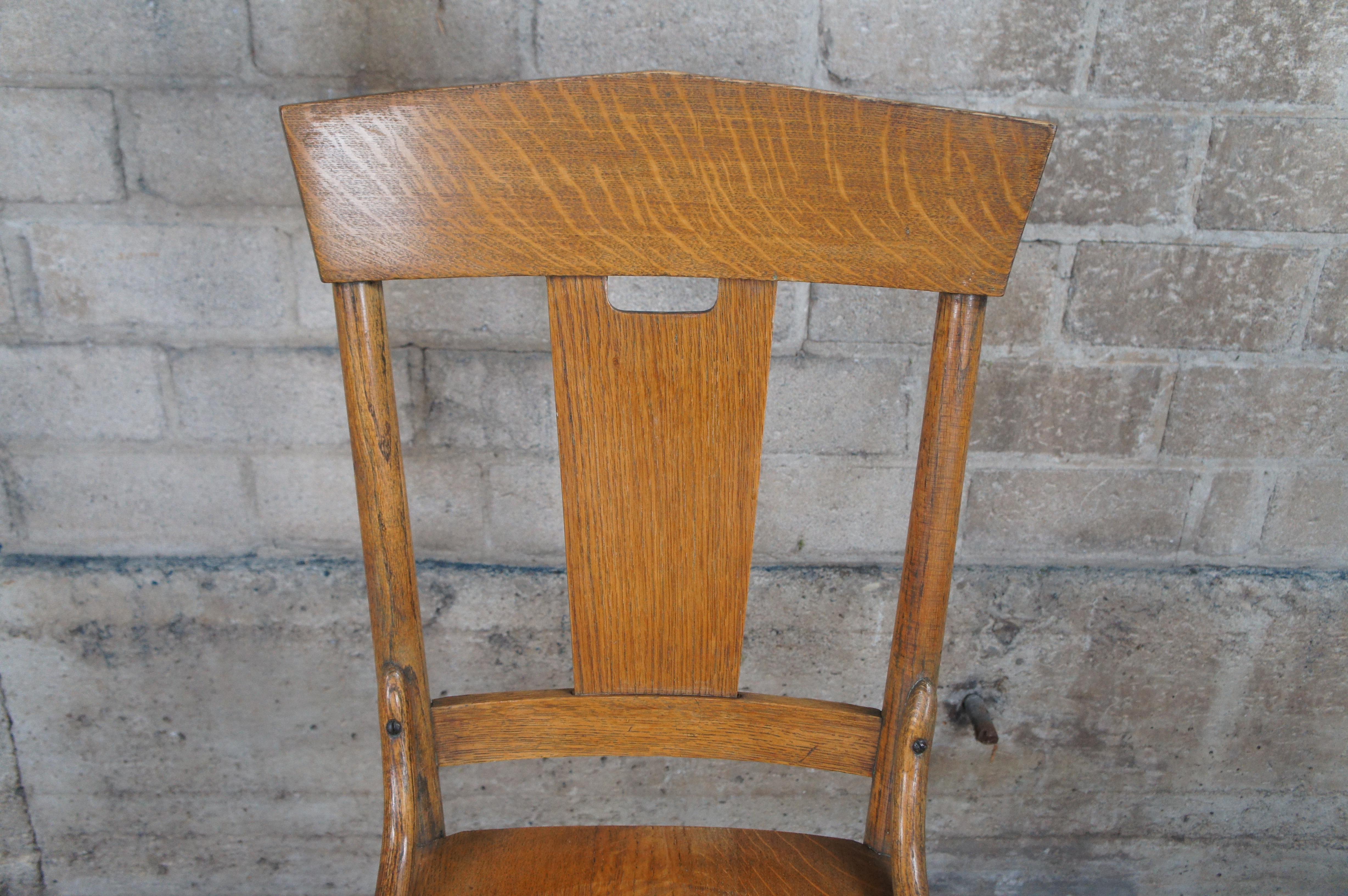 20th Century Antique Murphy Quartersawn Oak Slat Back Side Accent Desk Dining Chair For Sale