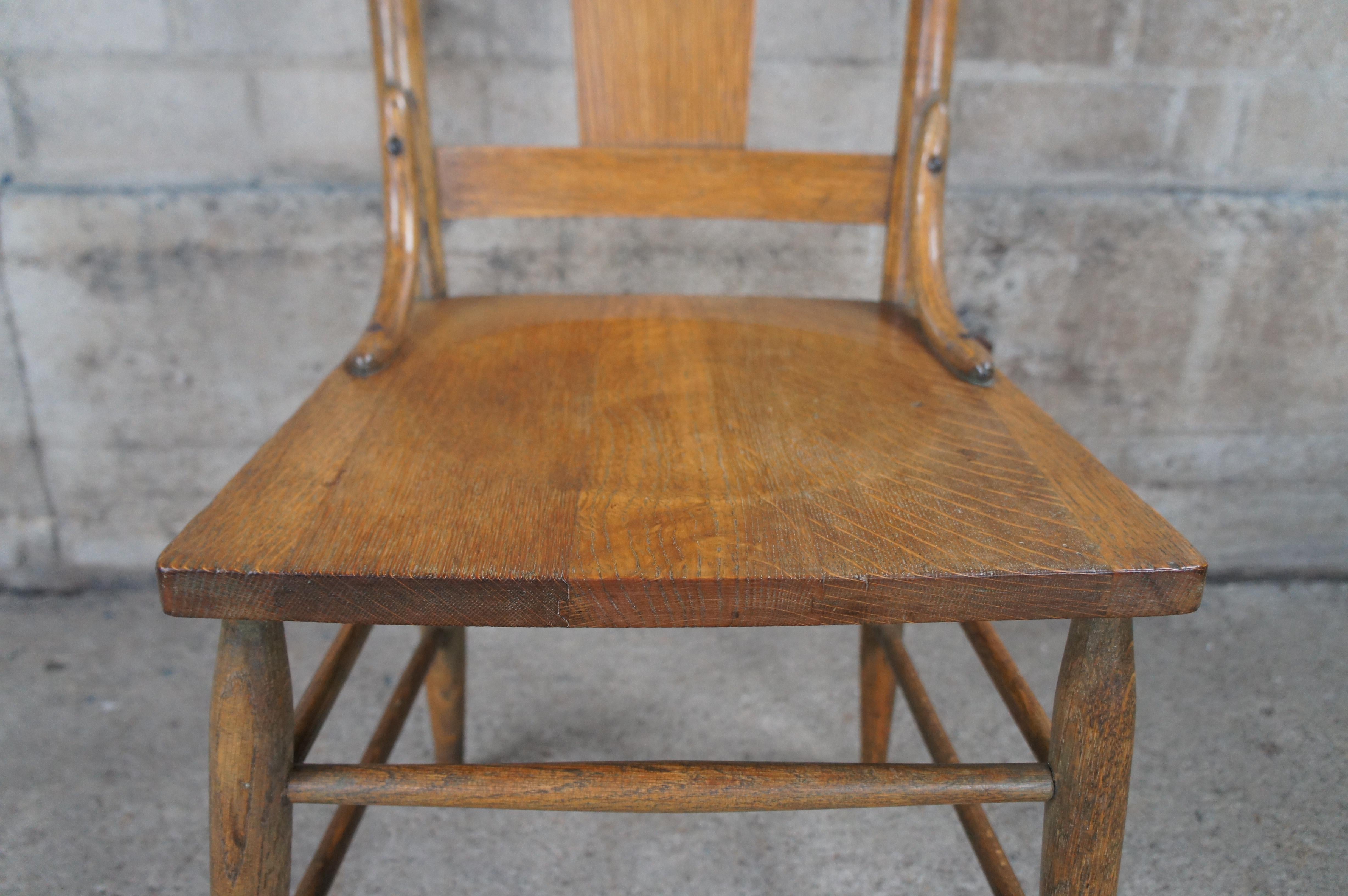 Antique Murphy Quartersawn Oak Slat Back Side Accent Desk Dining Chair For Sale 1