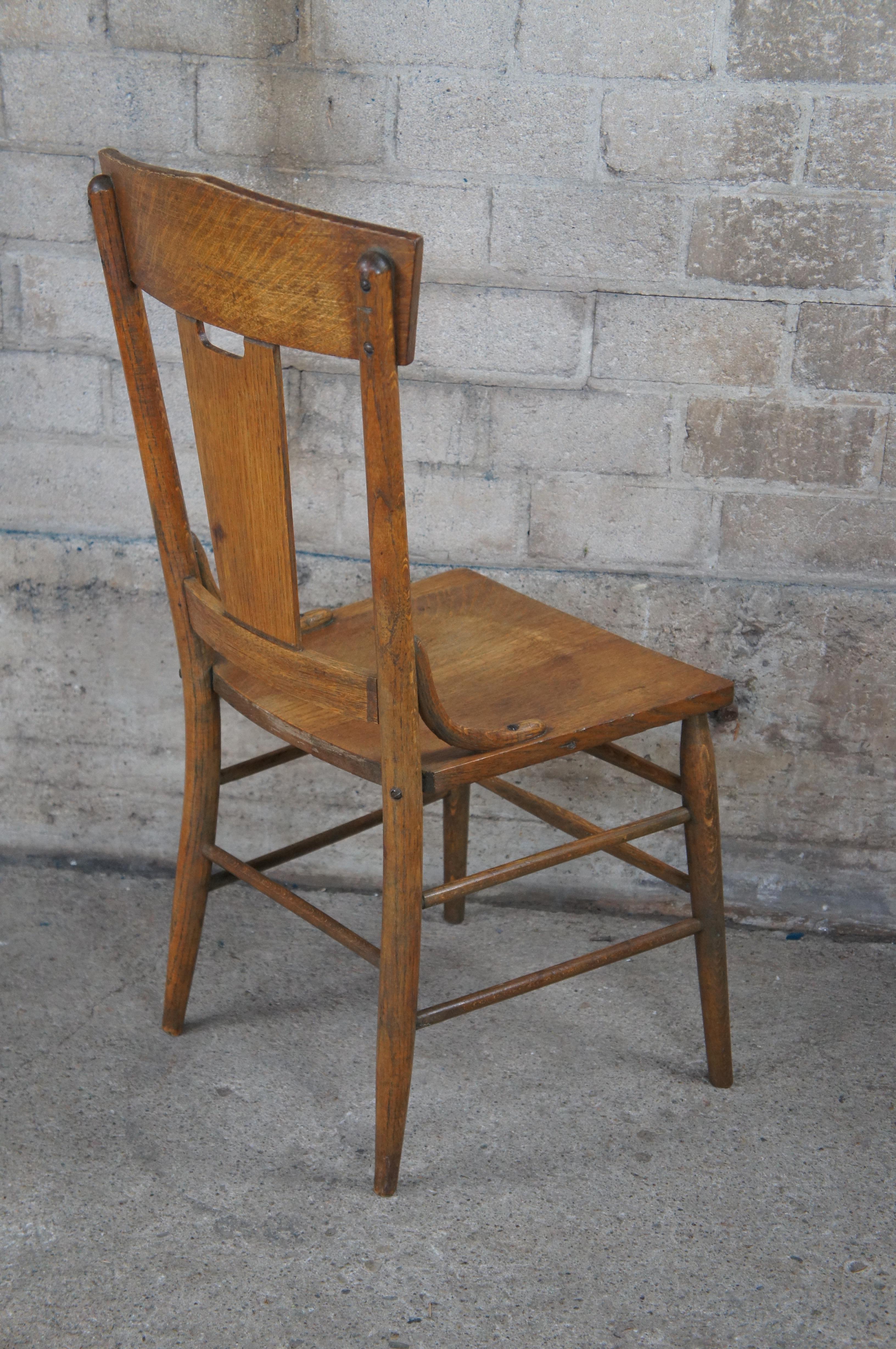 Antique Murphy Quartersawn Oak Slat Back Side Accent Desk Dining Chair For Sale 5