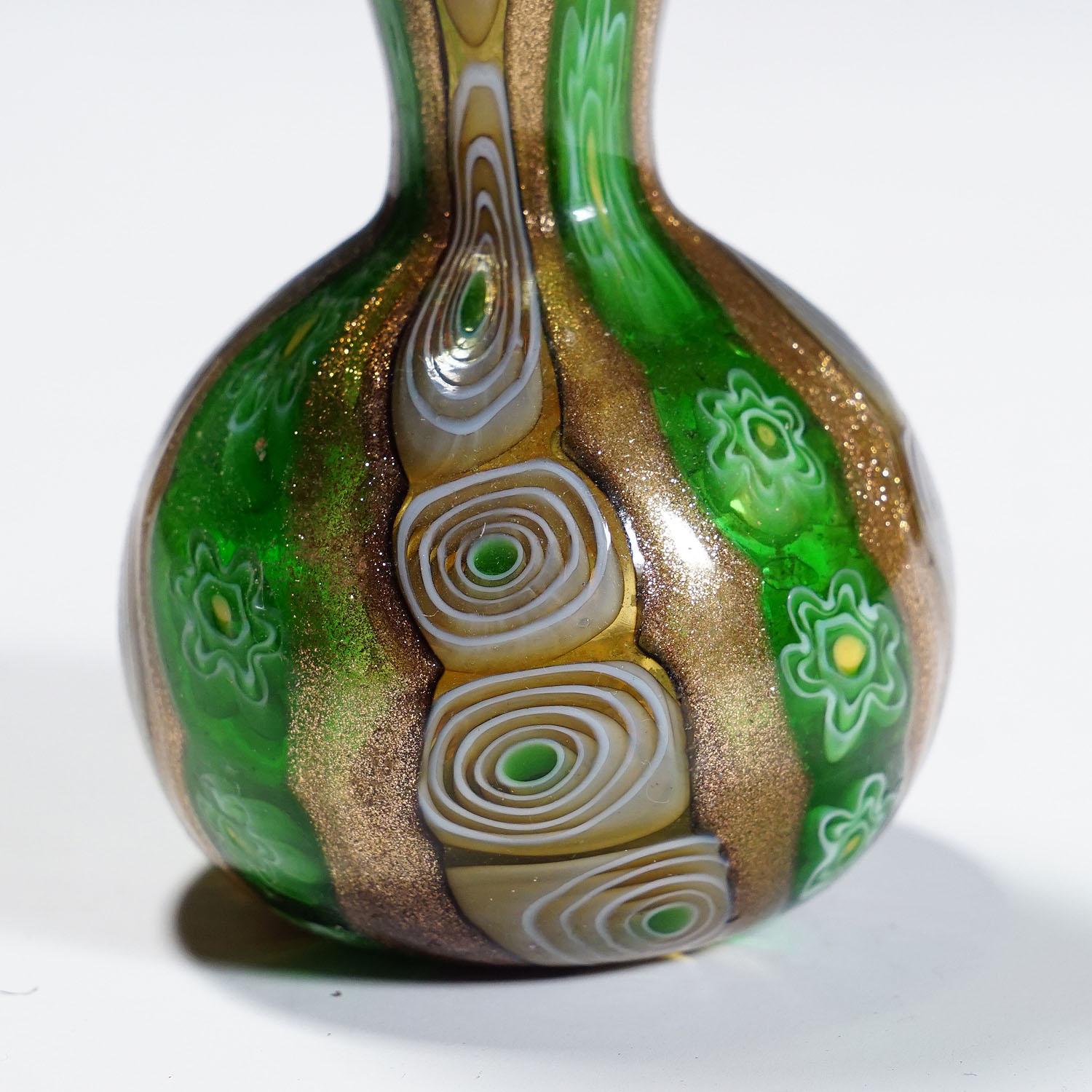 Italian Antique Murrine Vase with Aventurine, Fratelli Toso Murano ca. 1920s For Sale