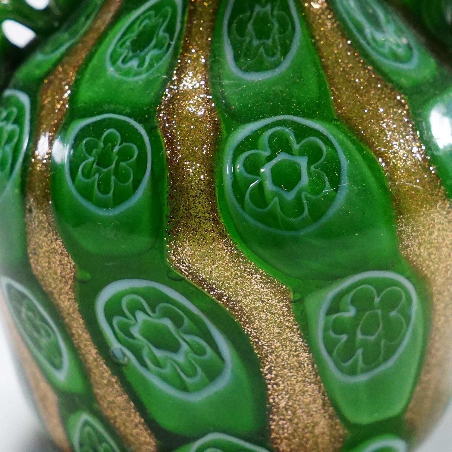 Art Glass Antique Murrine Vase with Aventurine, Fratelli Toso Murano ca. 1920s