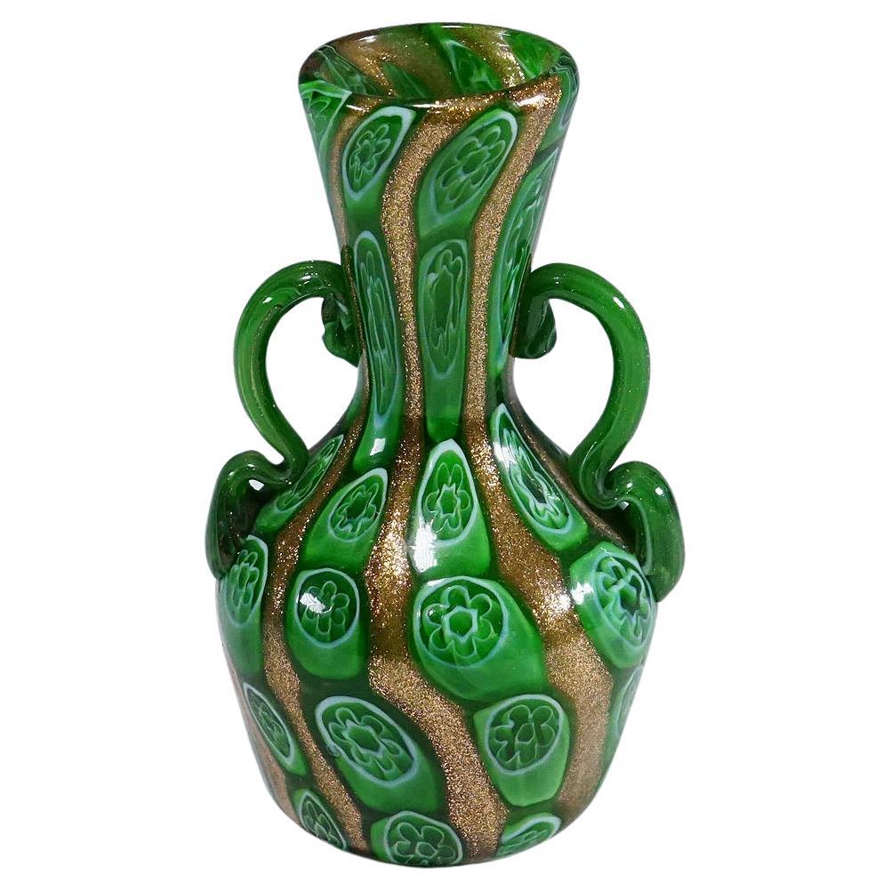 Antique Murrine Vase with Aventurine, Fratelli Toso Murano ca. 1920s For Sale