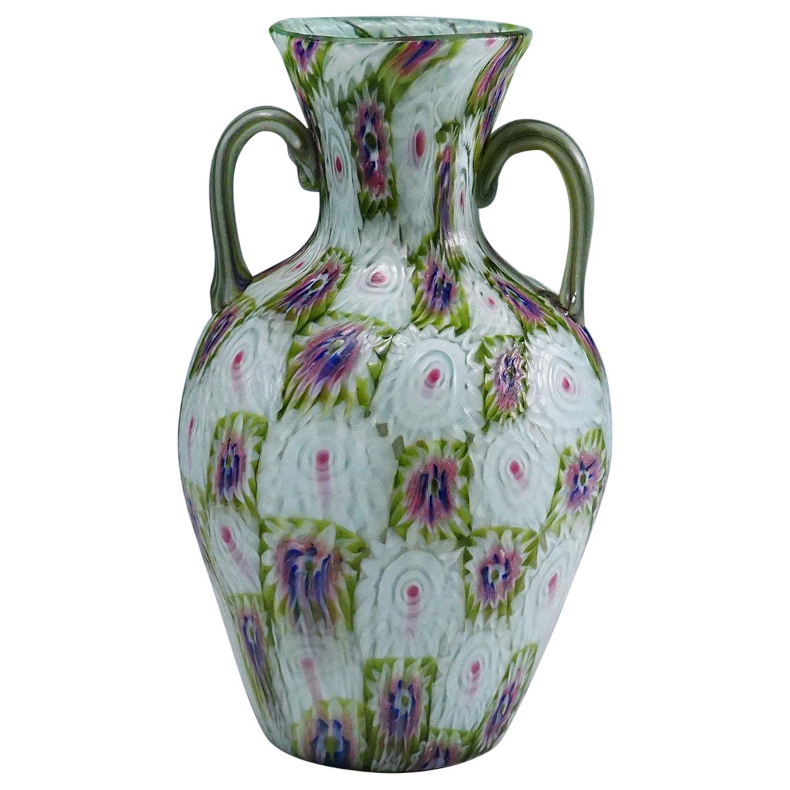 Vase mural ancien avec poignées, Fratelli Toso Murano vers 1920