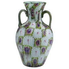 Antique Murrine Vase with Handles, Fratelli Toso Murano ca. 1920s