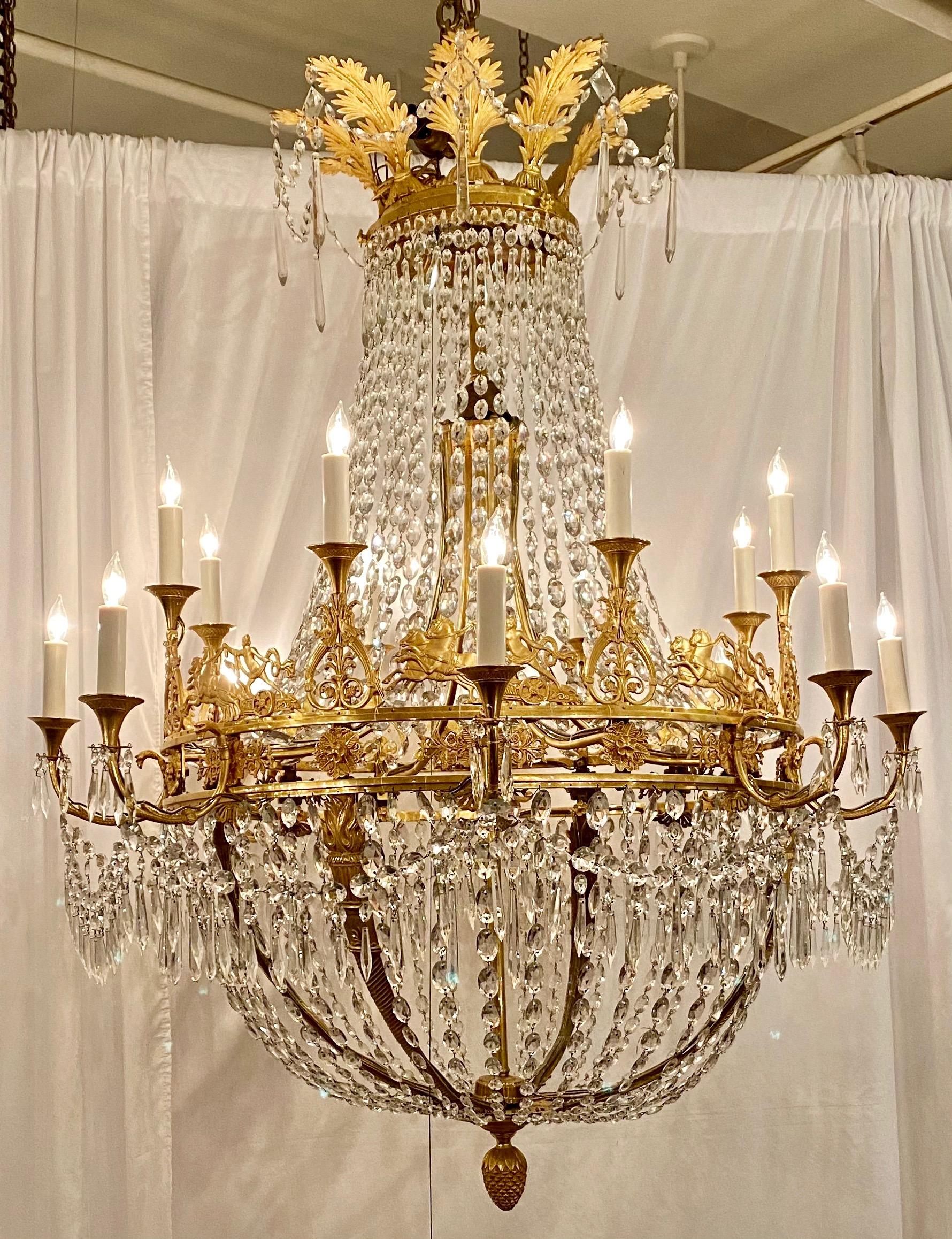 Museum Quality Antique French Empire Bronze D' Ore & Cut Crystal Chandelier, Circa 1880.

    