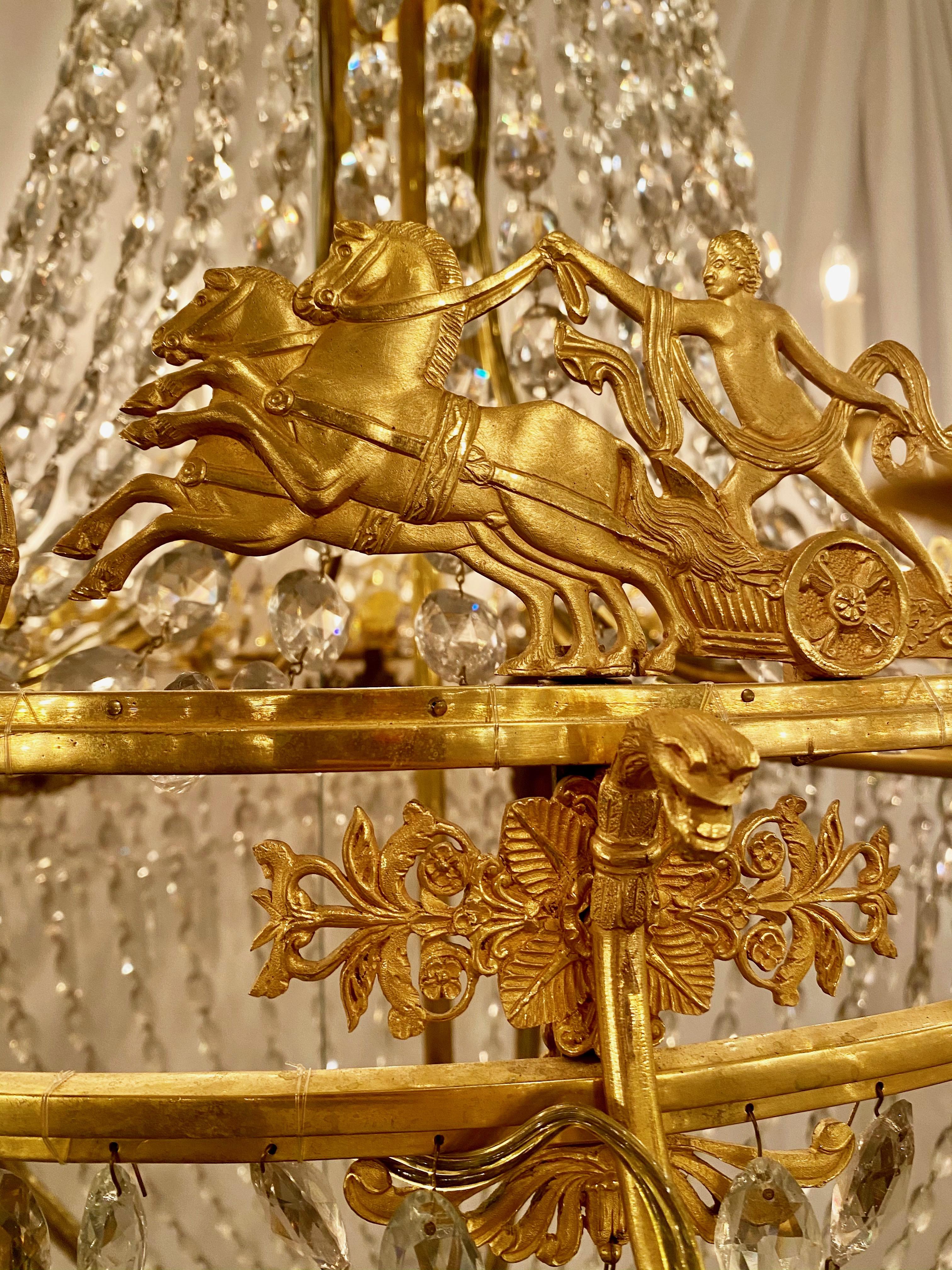 19th Century Antique French Empire Museum Quality Bronze D' Ore & Crystal Chandelier Ca. 1880