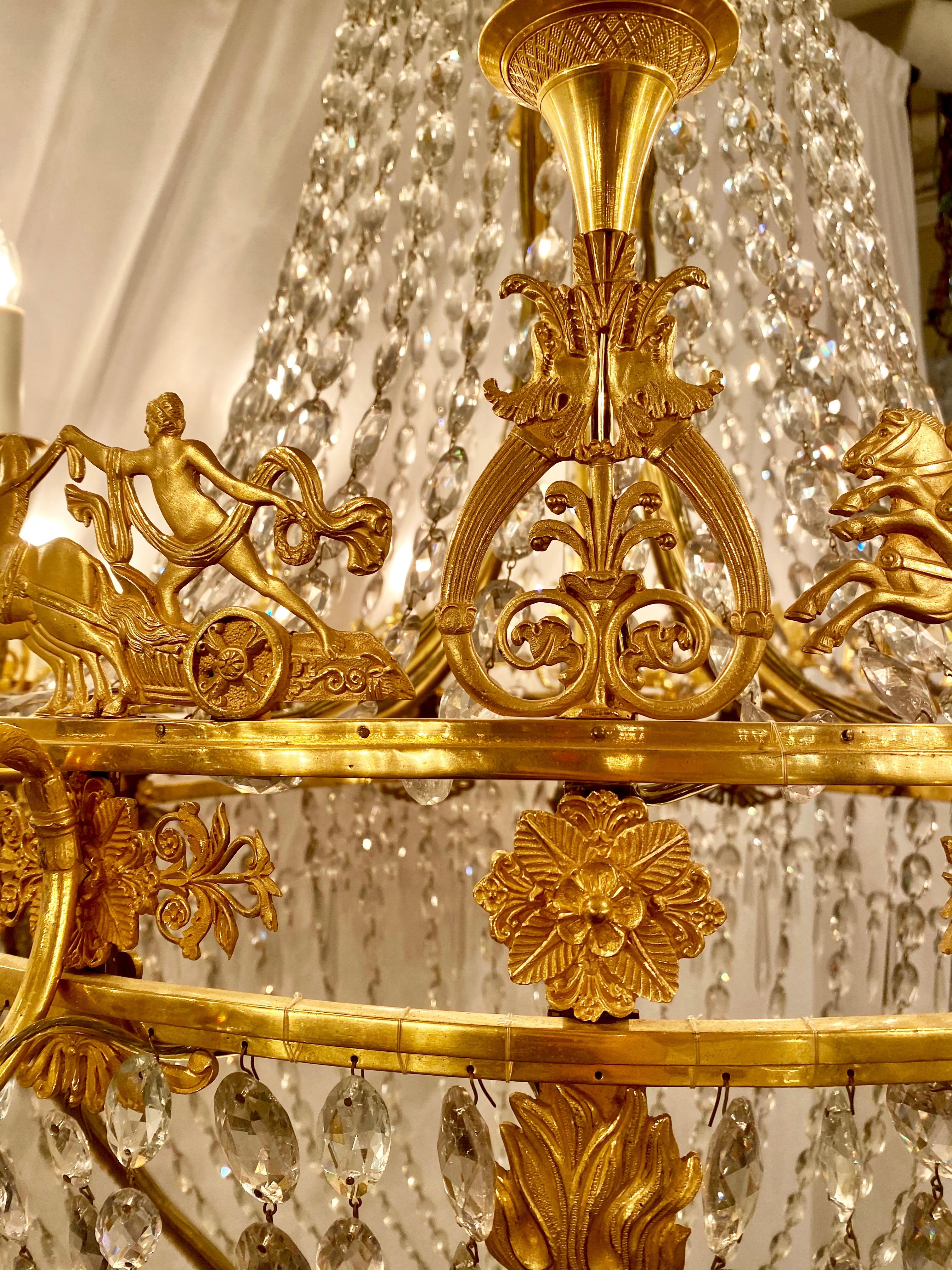 Antique French Empire Museum Quality Bronze D' Ore & Crystal Chandelier Ca. 1880 In Good Condition In New Orleans, LA