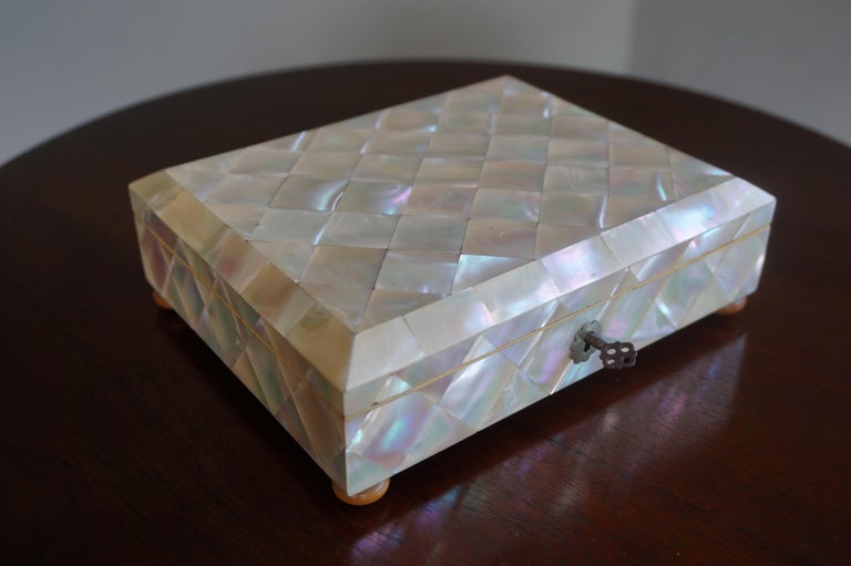 Antique and Museum Quality MotherofPearl Jewelry Box with Silver Lock