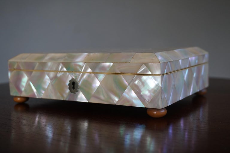 Antique and Museum Quality MotherofPearl Jewelry Box with Silver Lock