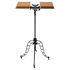Soporte antiguo para partituras de Nueva York, década de 1880, con base de hierro fundido y altura ajustable