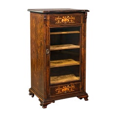 Antique Music Cabinet, English, Rosewood, Display Case, Inlay, Victorian, C.1870