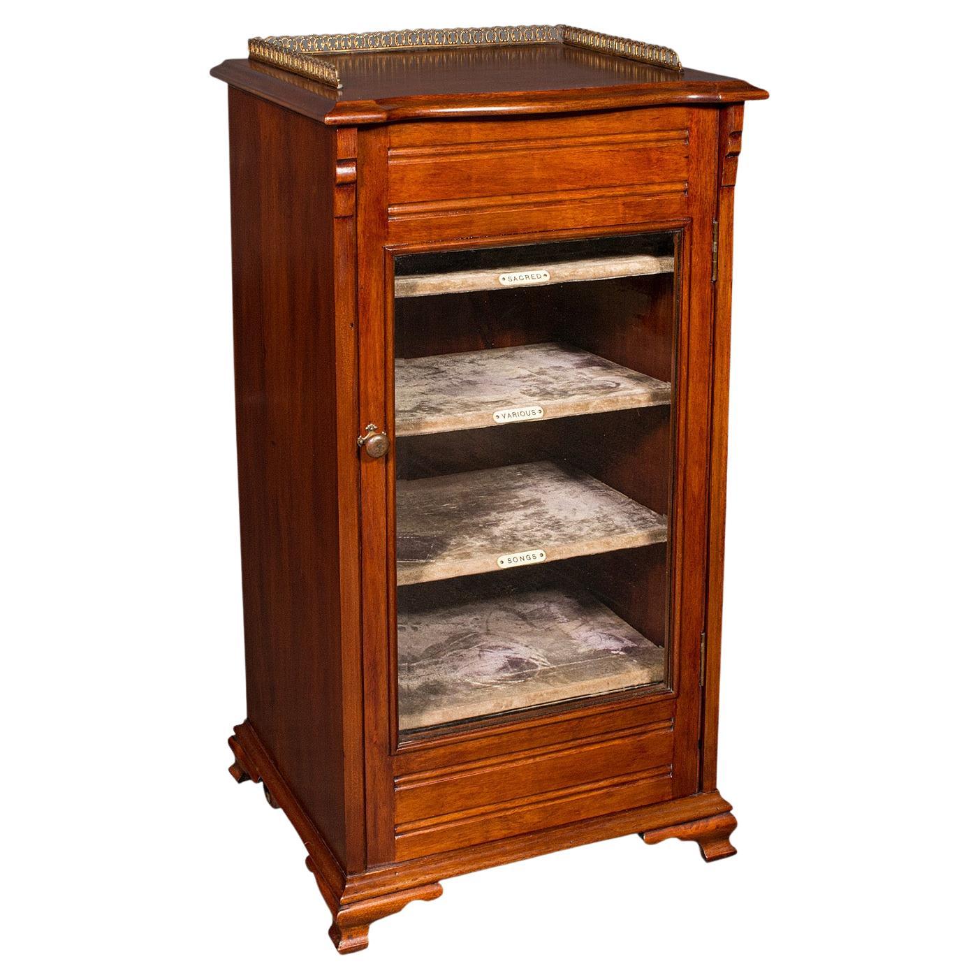 Antique Music Cabinet, English, Walnut, Glass, Display Case, Bookcase, Edwardian