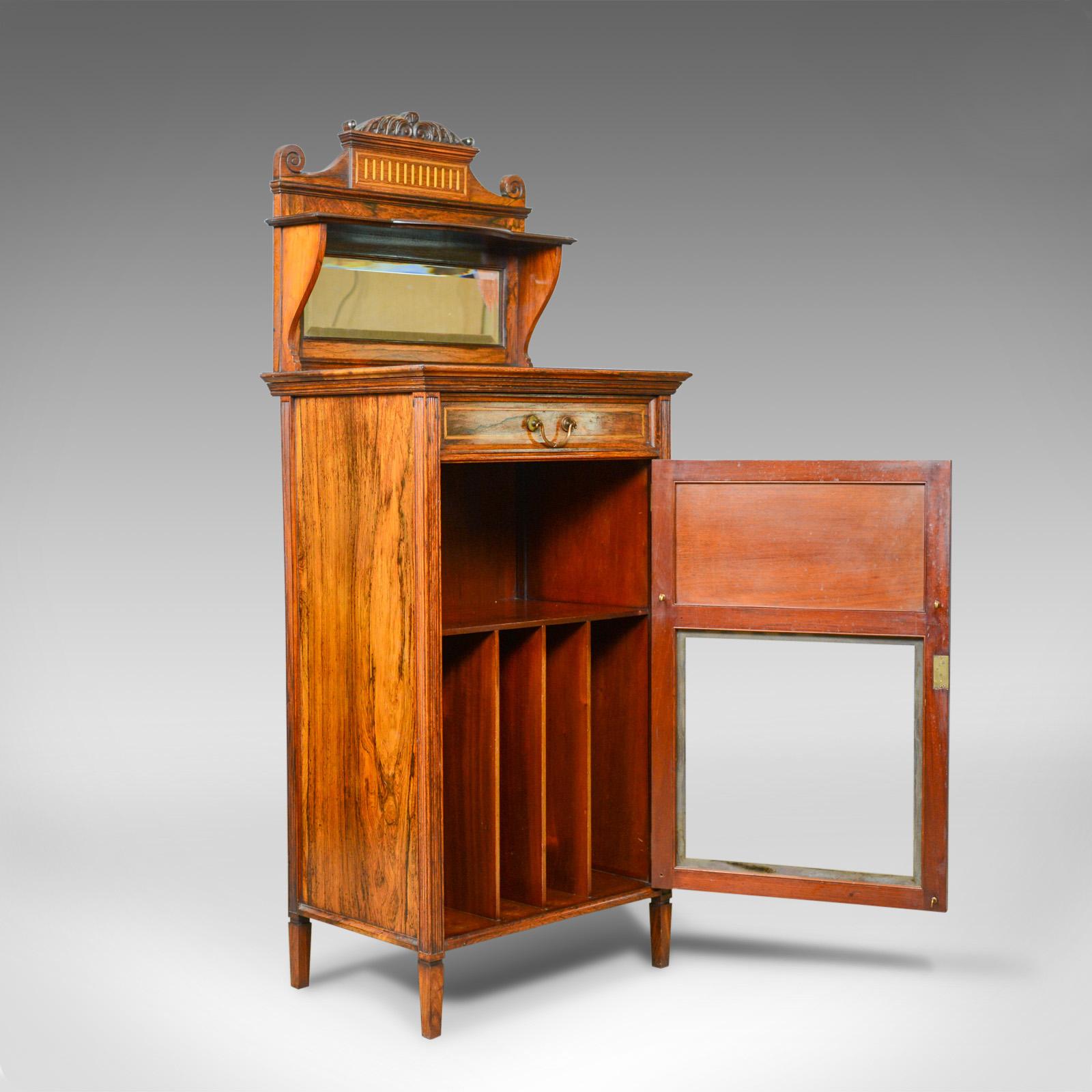 Antique Music Cabinet, Rosewood, English, Victorian, Mirror Back, circa 1880 3