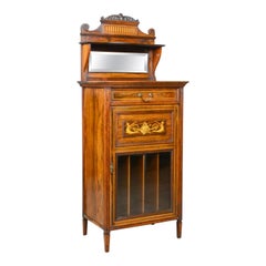 Armoire à musique antique:: bois de rose:: anglais:: victorien:: dos à miroir:: circa 1880