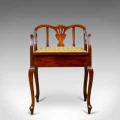 Antique Music Stool, English, Edwardian, Mahogany, Piano Seat, Needlepoint