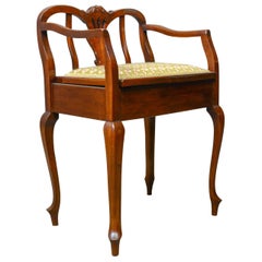 Antique Music Stool, English, Edwardian, Mahogany, Piano Seat, Needlepoint