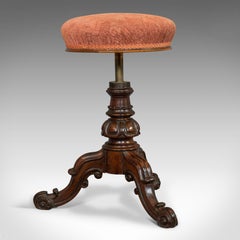 Antique Tabouret de Musique:: Anglais:: Noyer:: Réglable:: Récital de Piano:: 19ème siècle