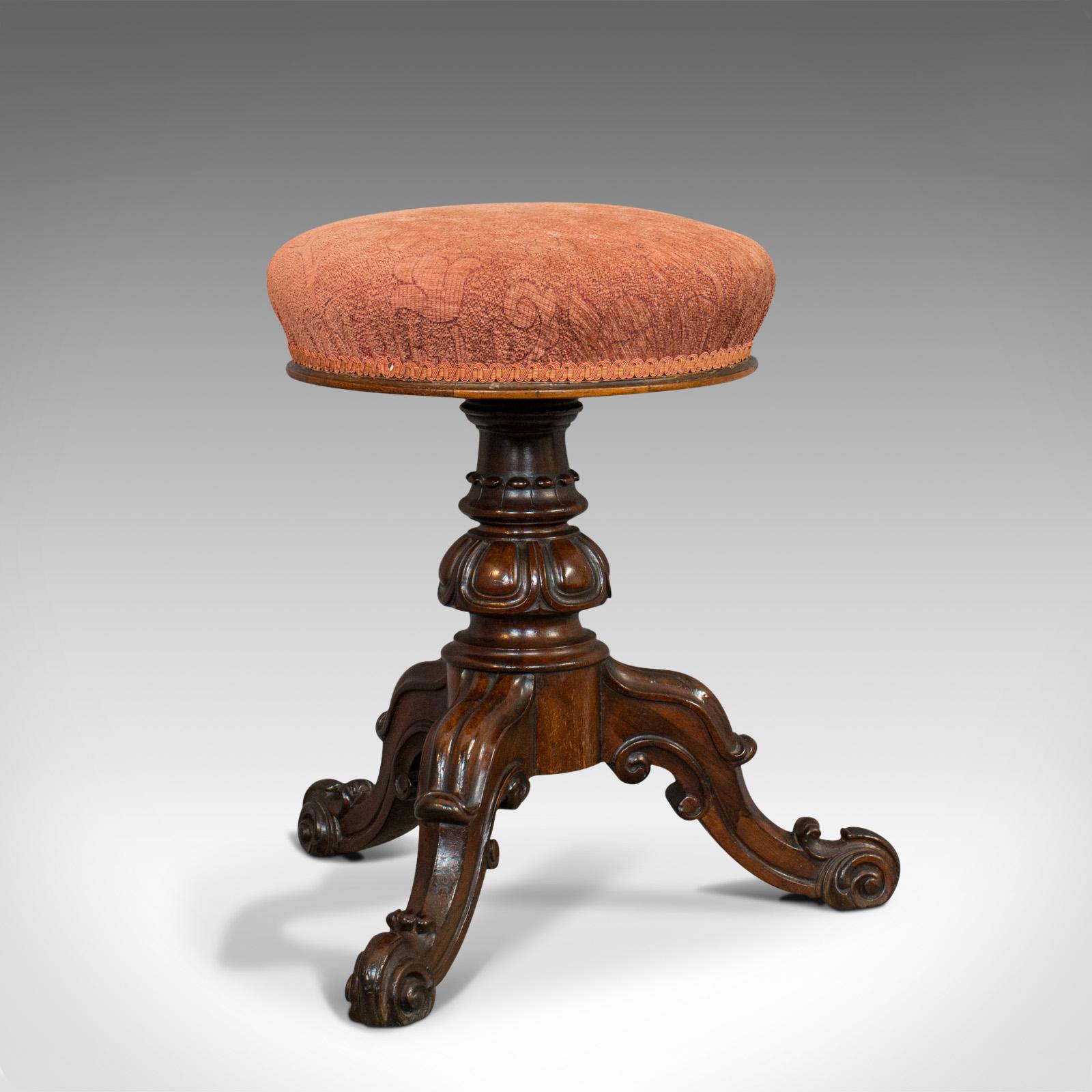 Victorian Antique Music Stool, English, Walnut, Adjustable, Piano Recital, 19th Century