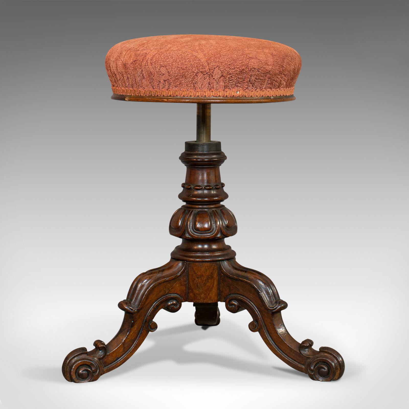 Antique Music Stool, English, Walnut, Adjustable, Piano Recital, 19th Century 1