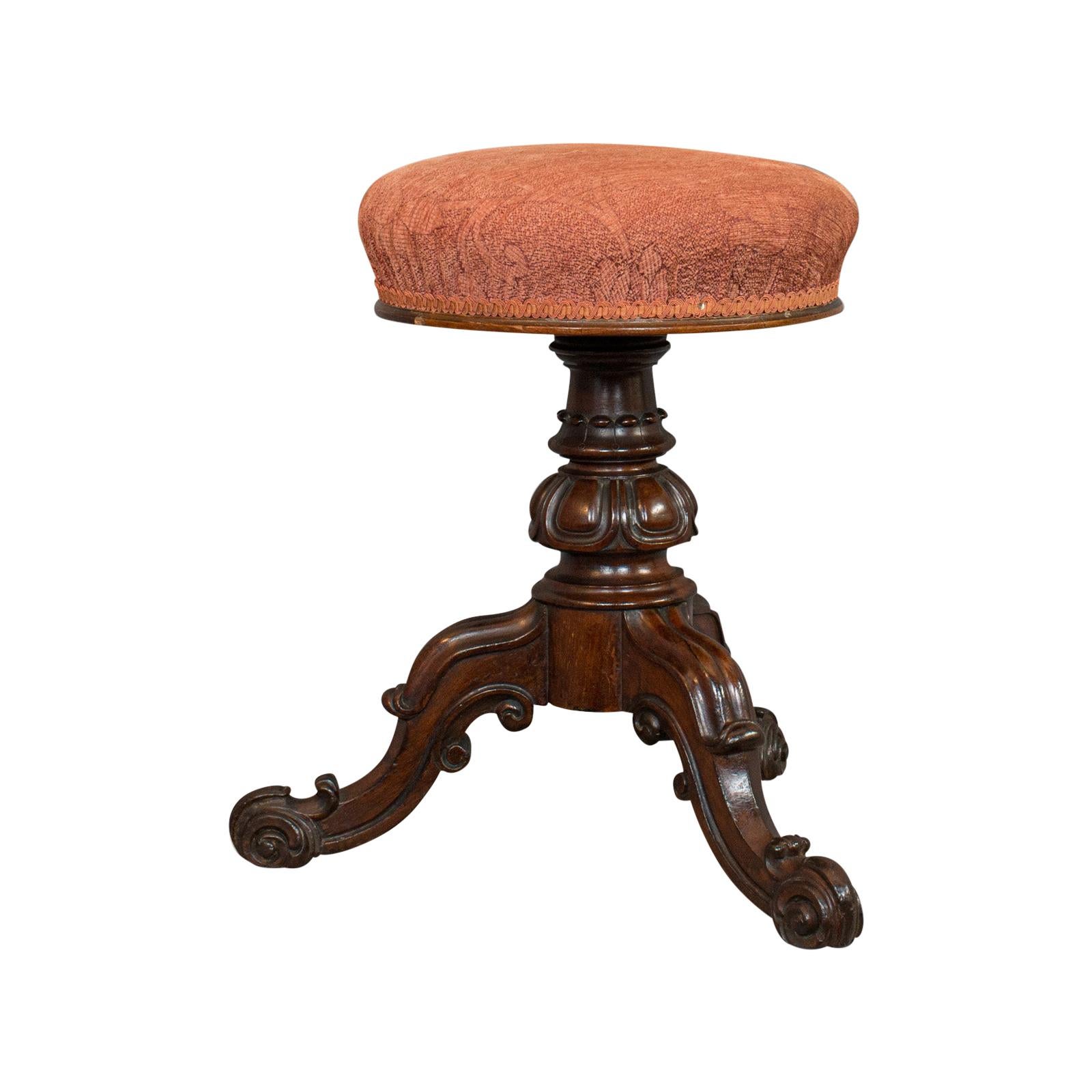 Antique Music Stool, English, Walnut, Adjustable, Piano Recital, 19th Century