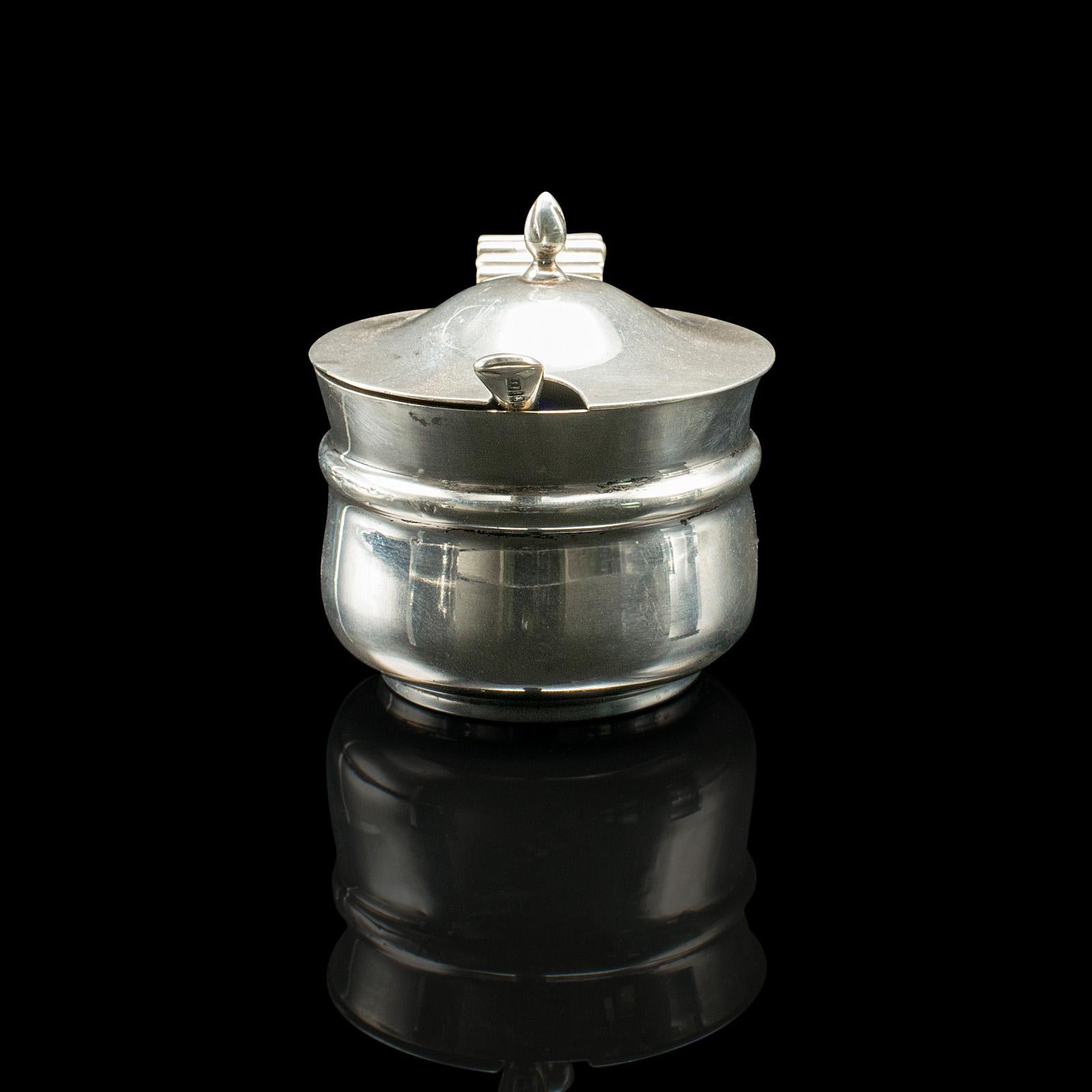 British Antique Mustard Pot, English, Silver, Table Condiment Server, Hallmarked, 1919