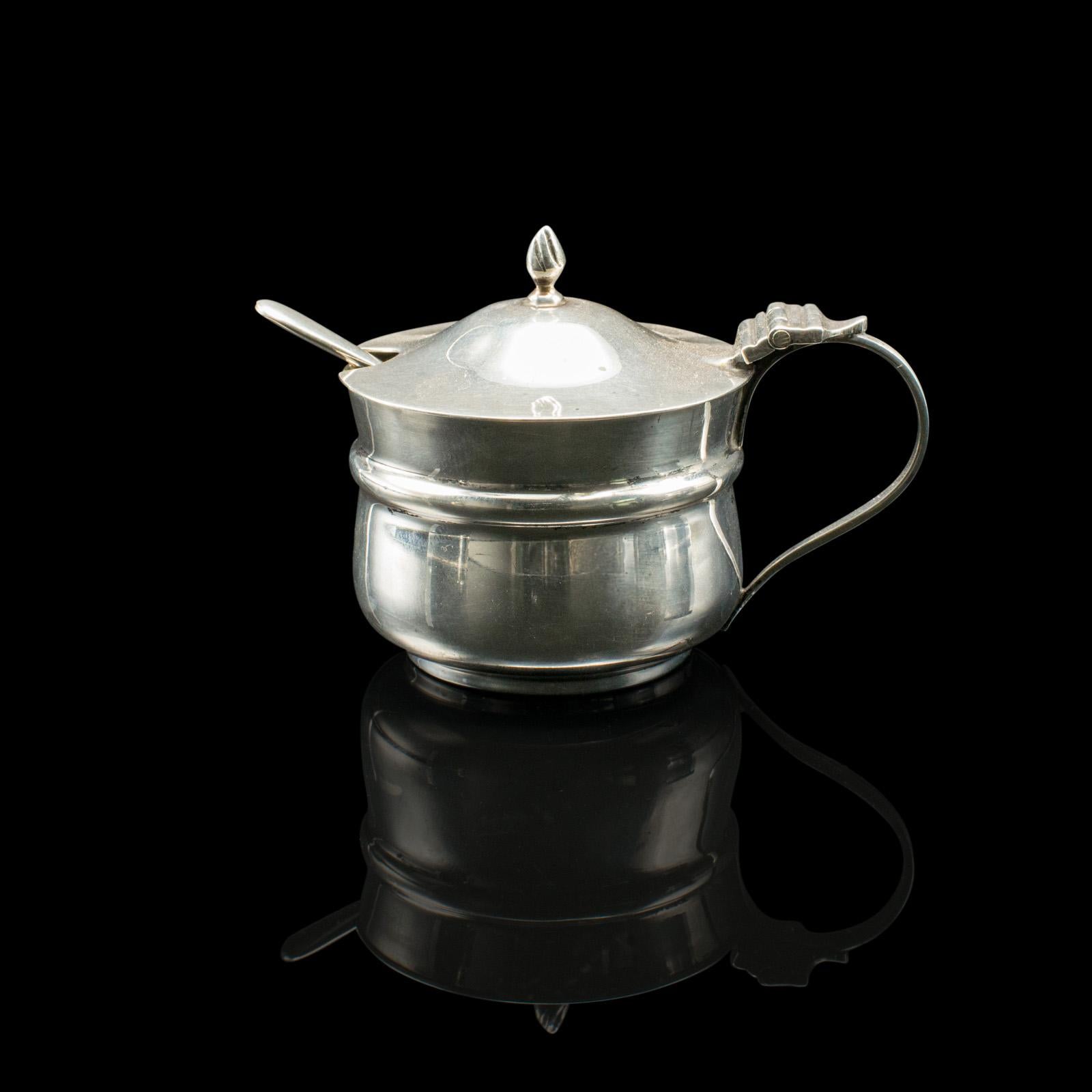 Antique Mustard Pot, English, Silver, Table Condiment Server, Hallmarked, 1919 In Good Condition In Hele, Devon, GB